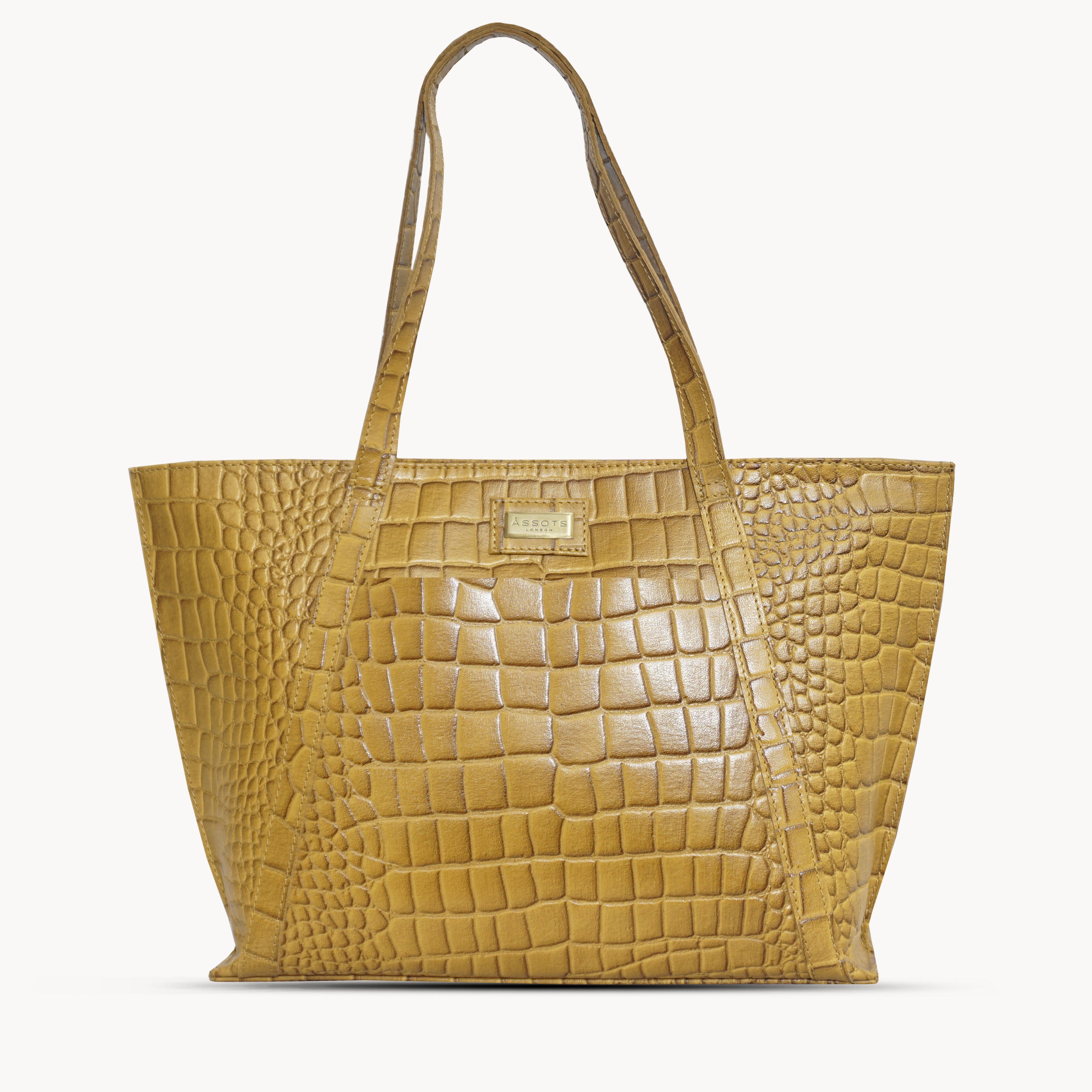 'AGNES' Ochre Mustard Croc Real Leather Designer Tote Bag
