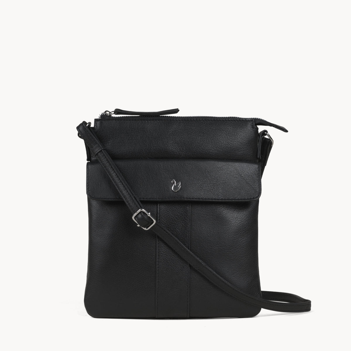 'AMBA' Black Soft Nappa Full Grain Real Leather Crossbody Bag