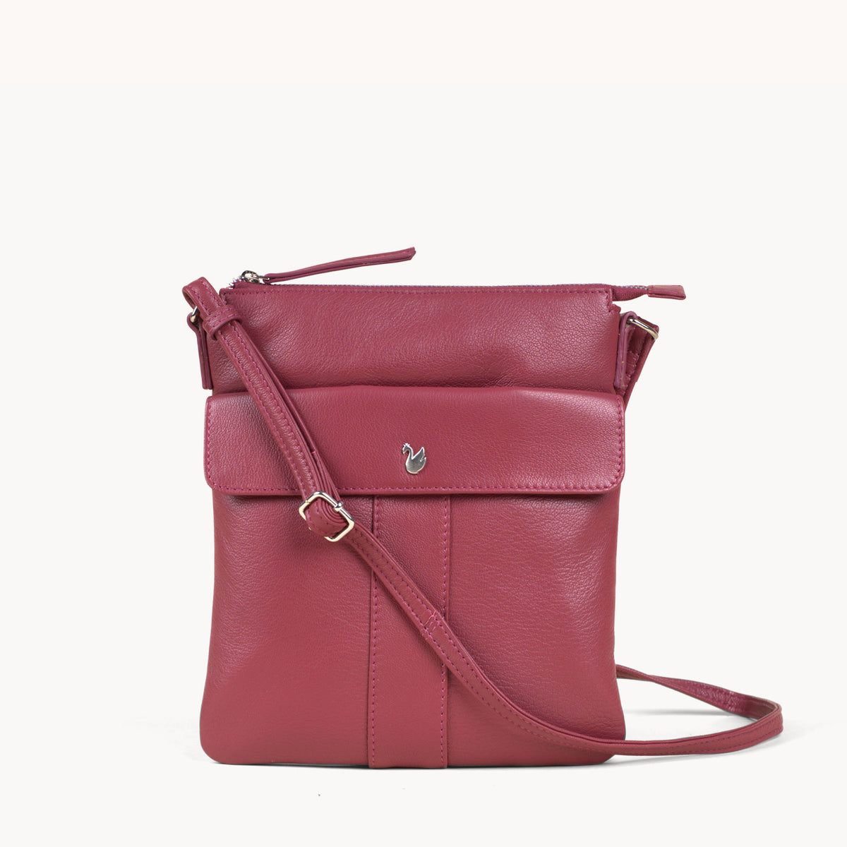 'AMBA' Carmine Pink Soft Nappa Full Grain Real Leather Crossbody Bag