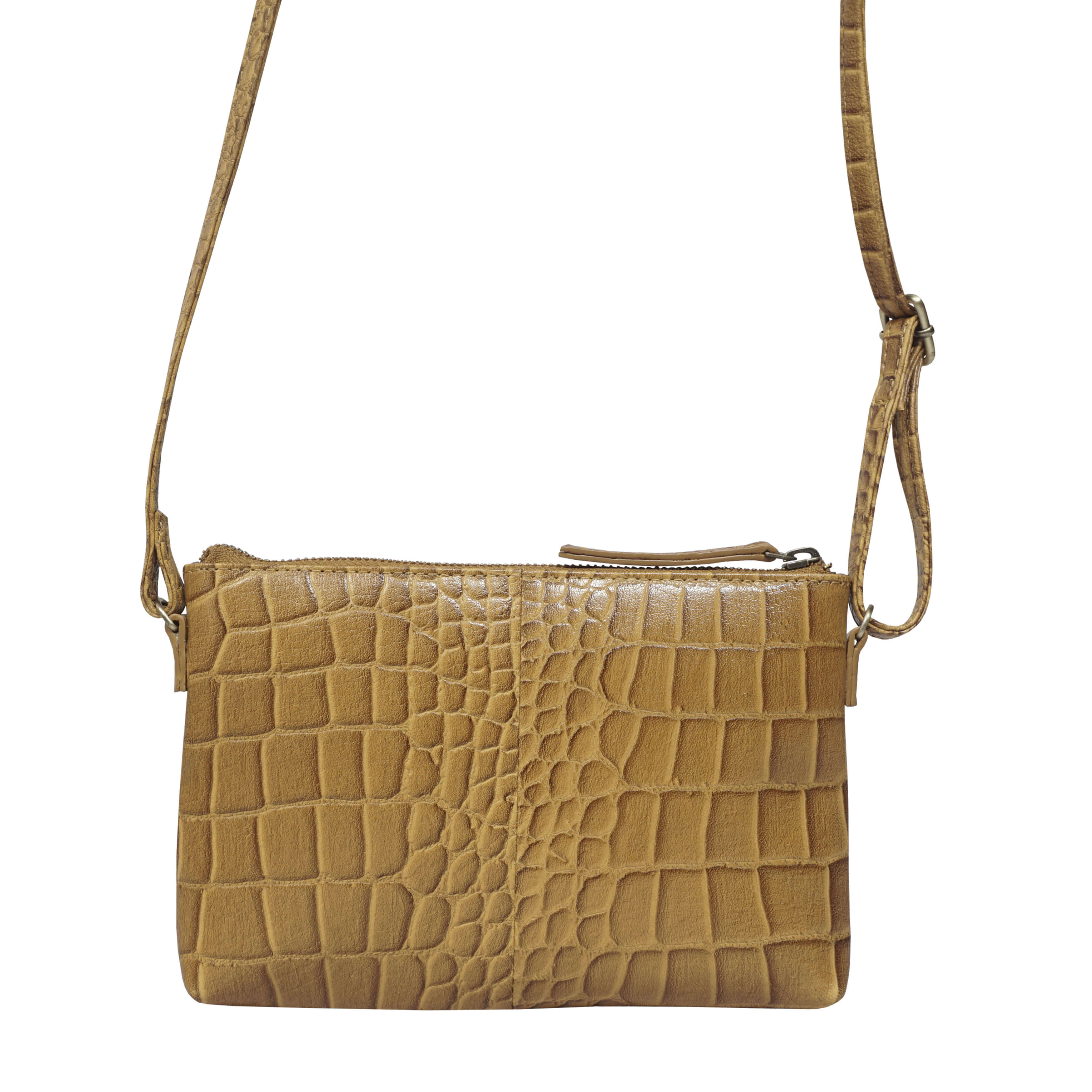 'ARIA' Mustard Croc Real Leather Crossbody Bag & Purse Set