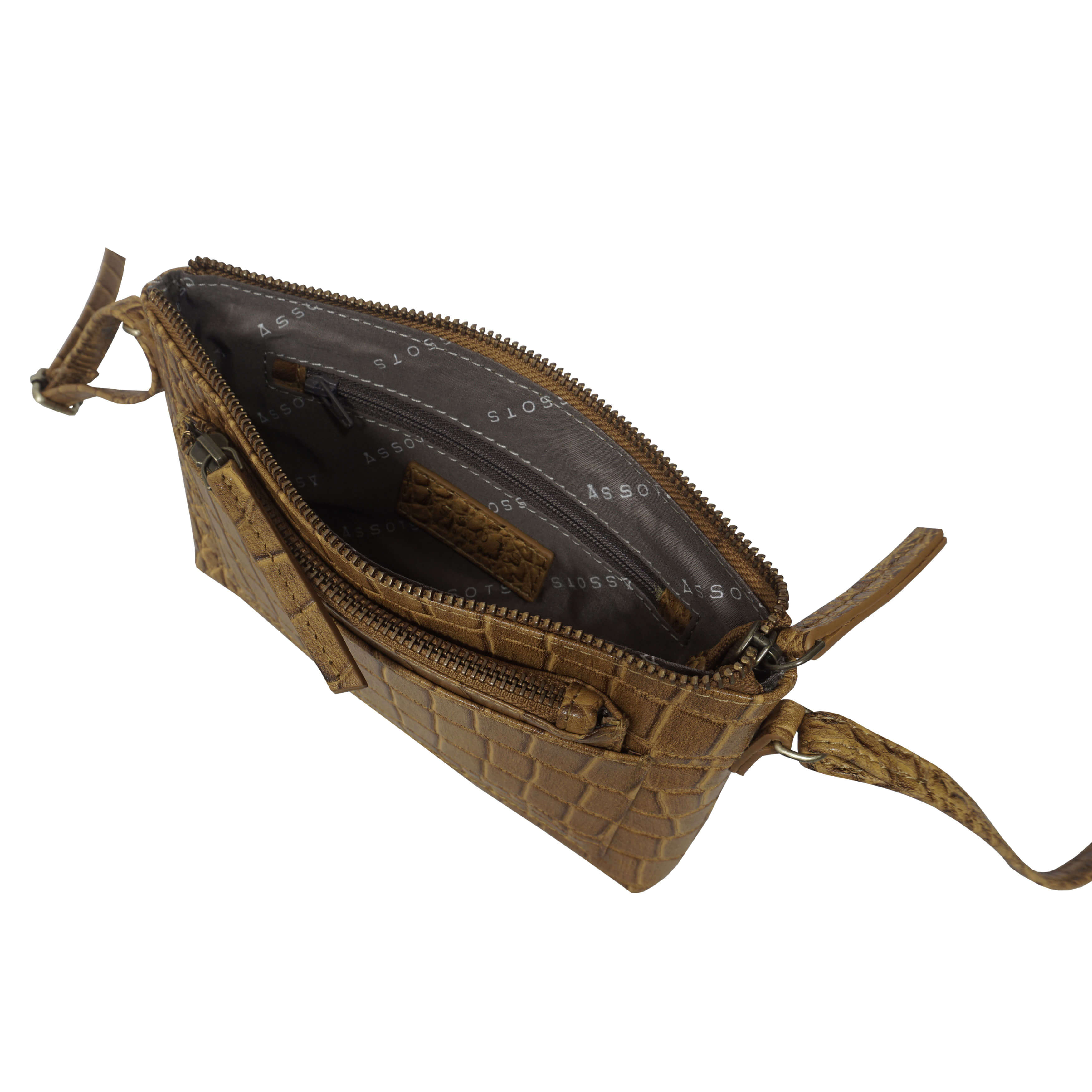 'ARIA' Mustard Croc Real Leather Crossbody Bag & Purse Set