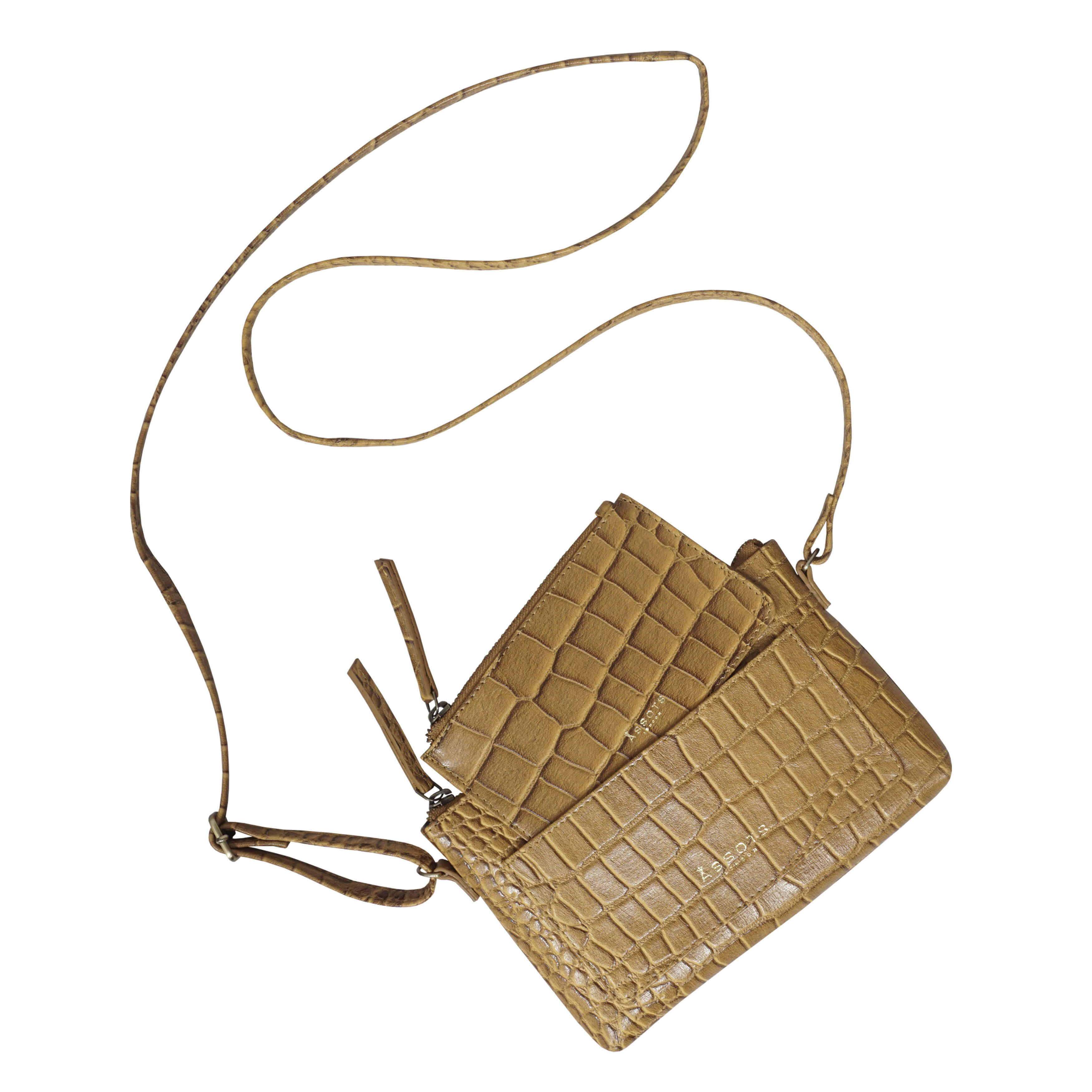'ARIA' Mustard Croc Real Leather Crossbody Bag & Purse Set