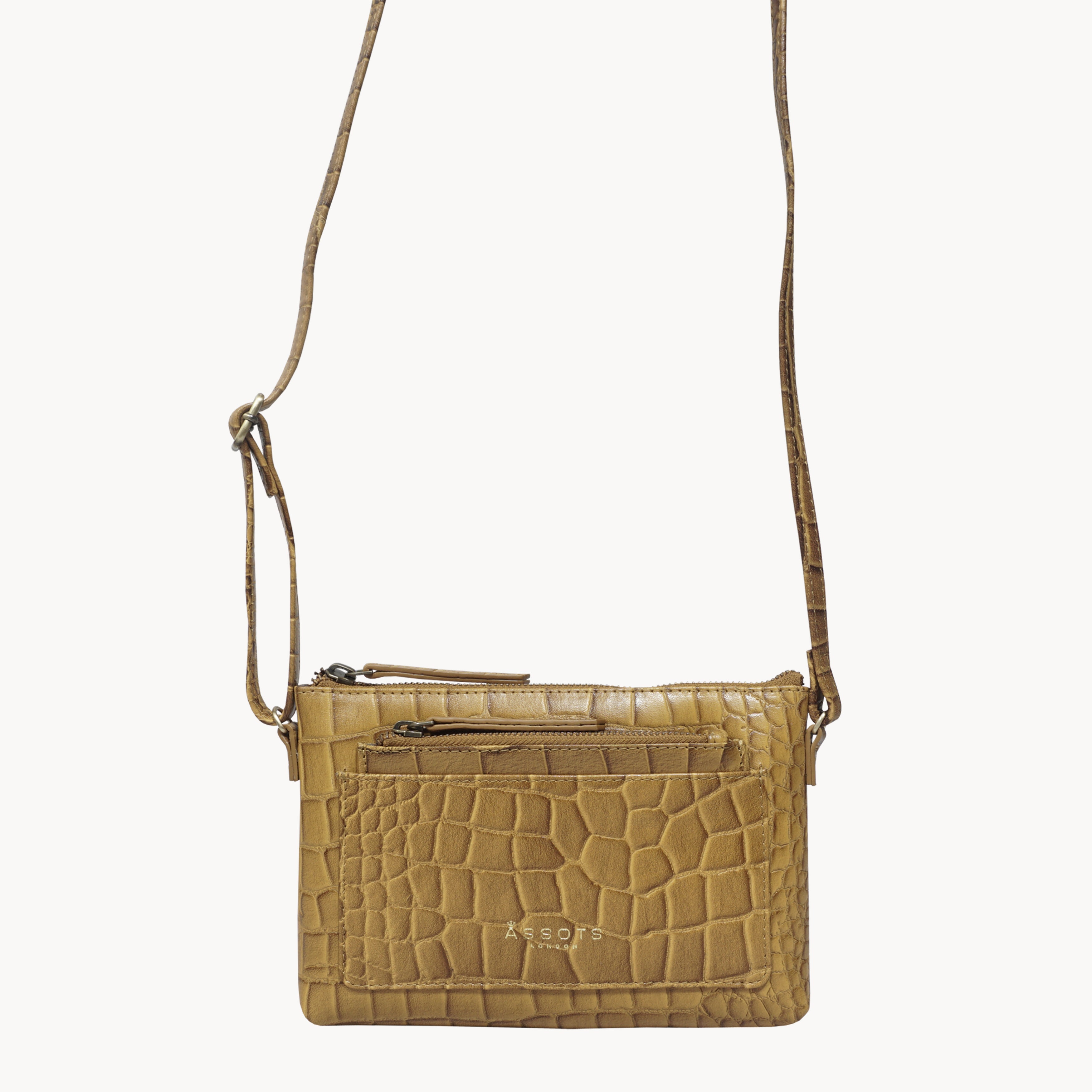 'ARIA' Mustard Croc Real Leather Crossbody Bag & Purse Set