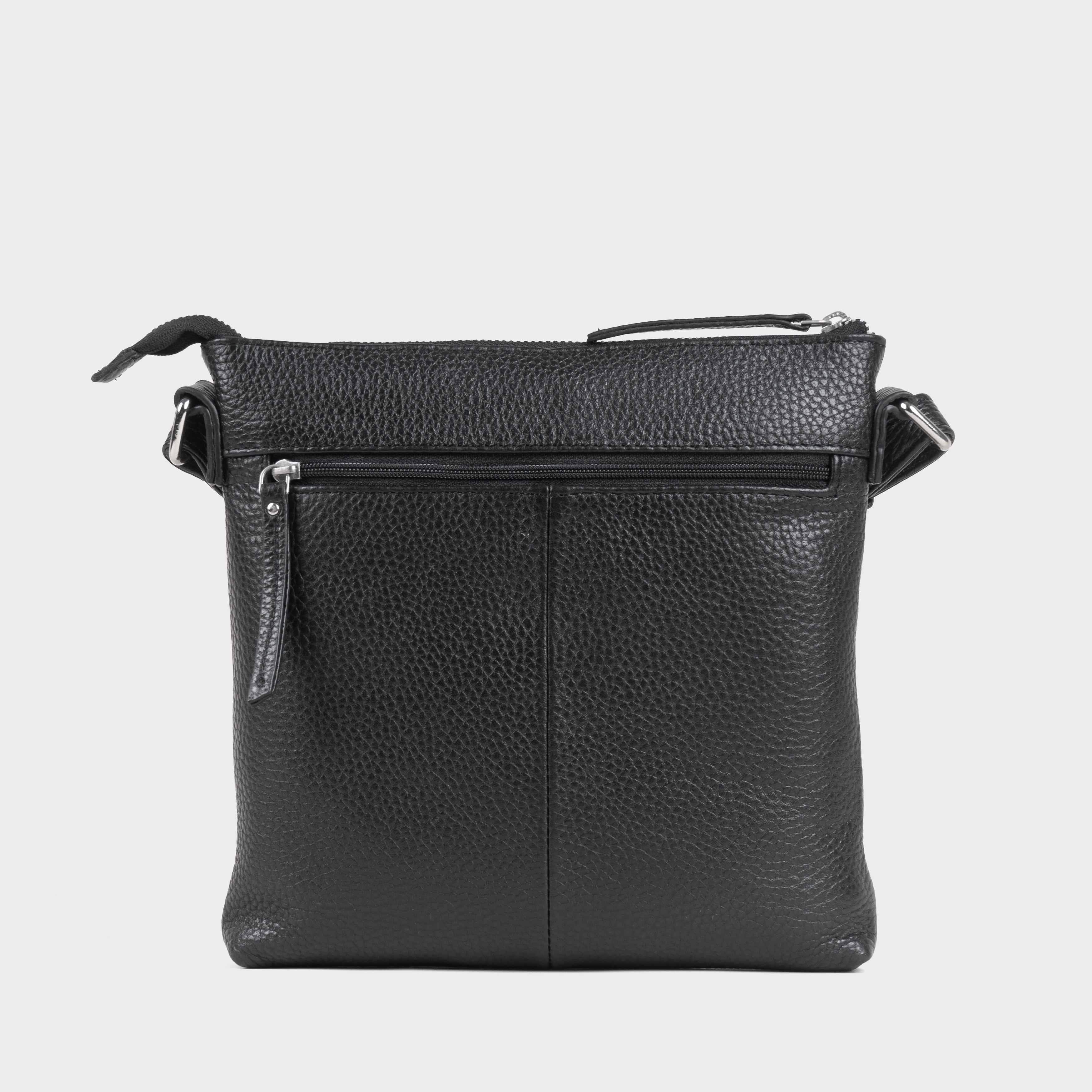 'RUE' Black Pebble Grain Real Leather Crossbody Bag