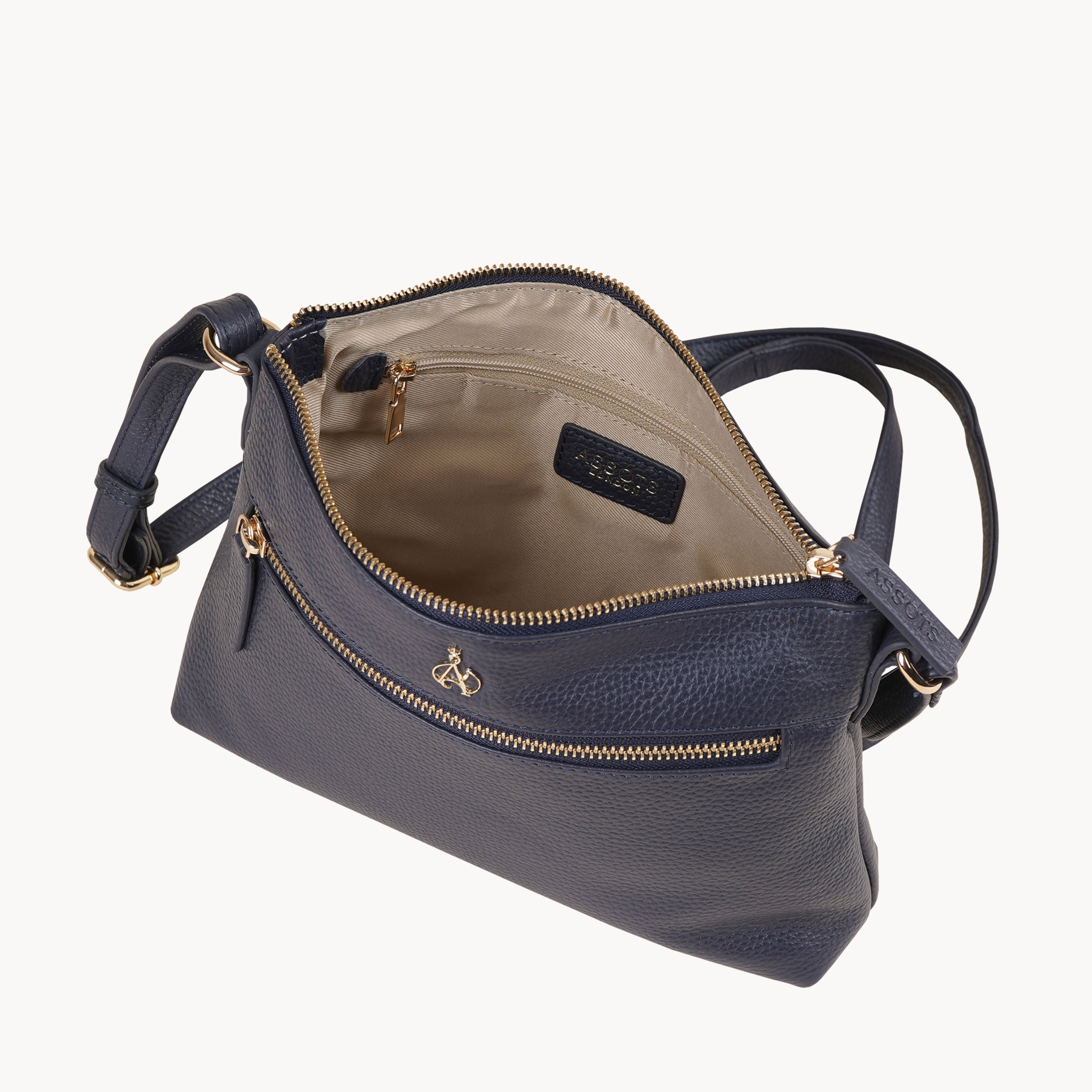'BECKY' Navy Pebble Grain Real Leather Crossbody Bag