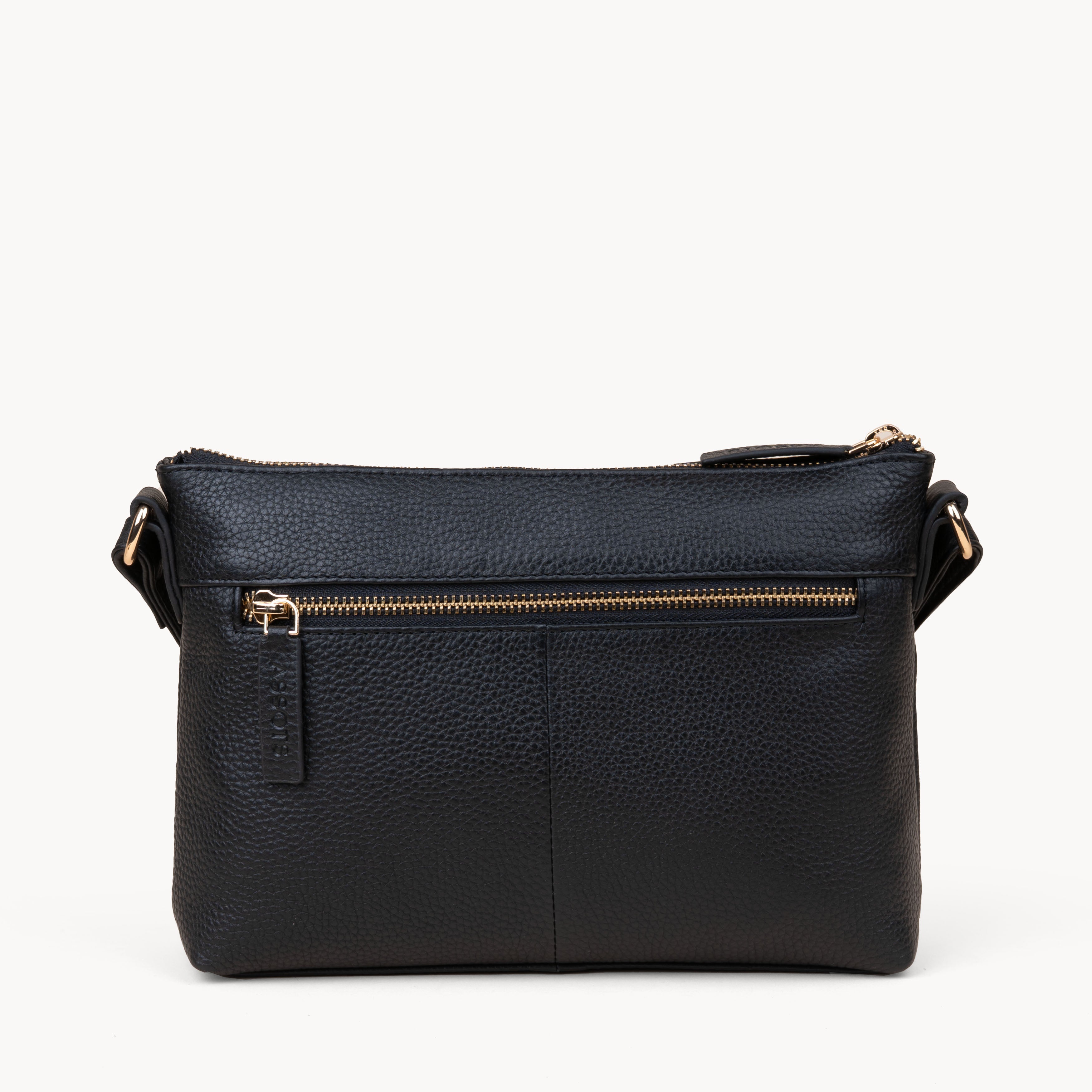 'BECKY' Black Pebble Grain Real Leather Crossbody Bag