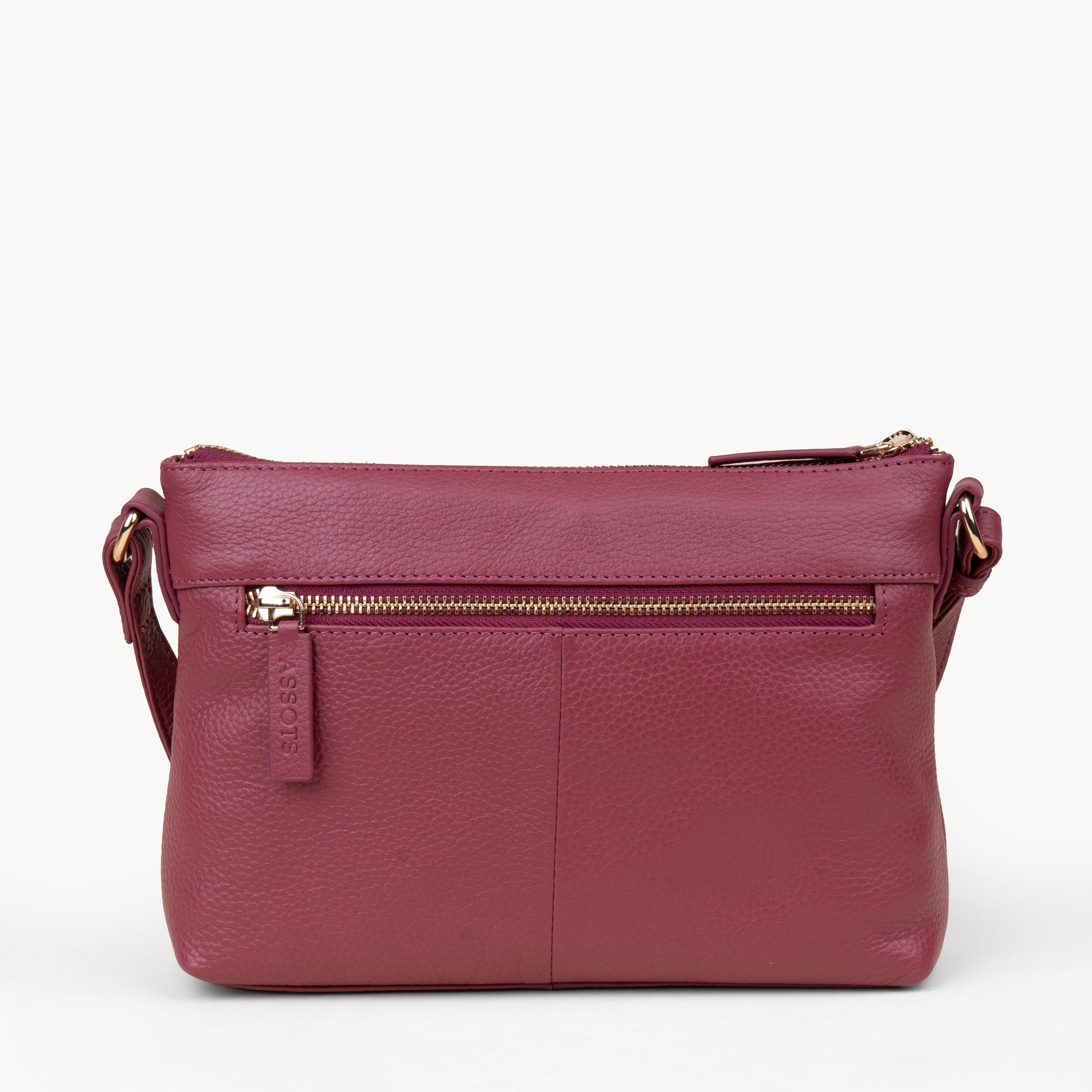 'BECKY' Carmine Pink Pebble Grain Real Leather Crossbody Bag