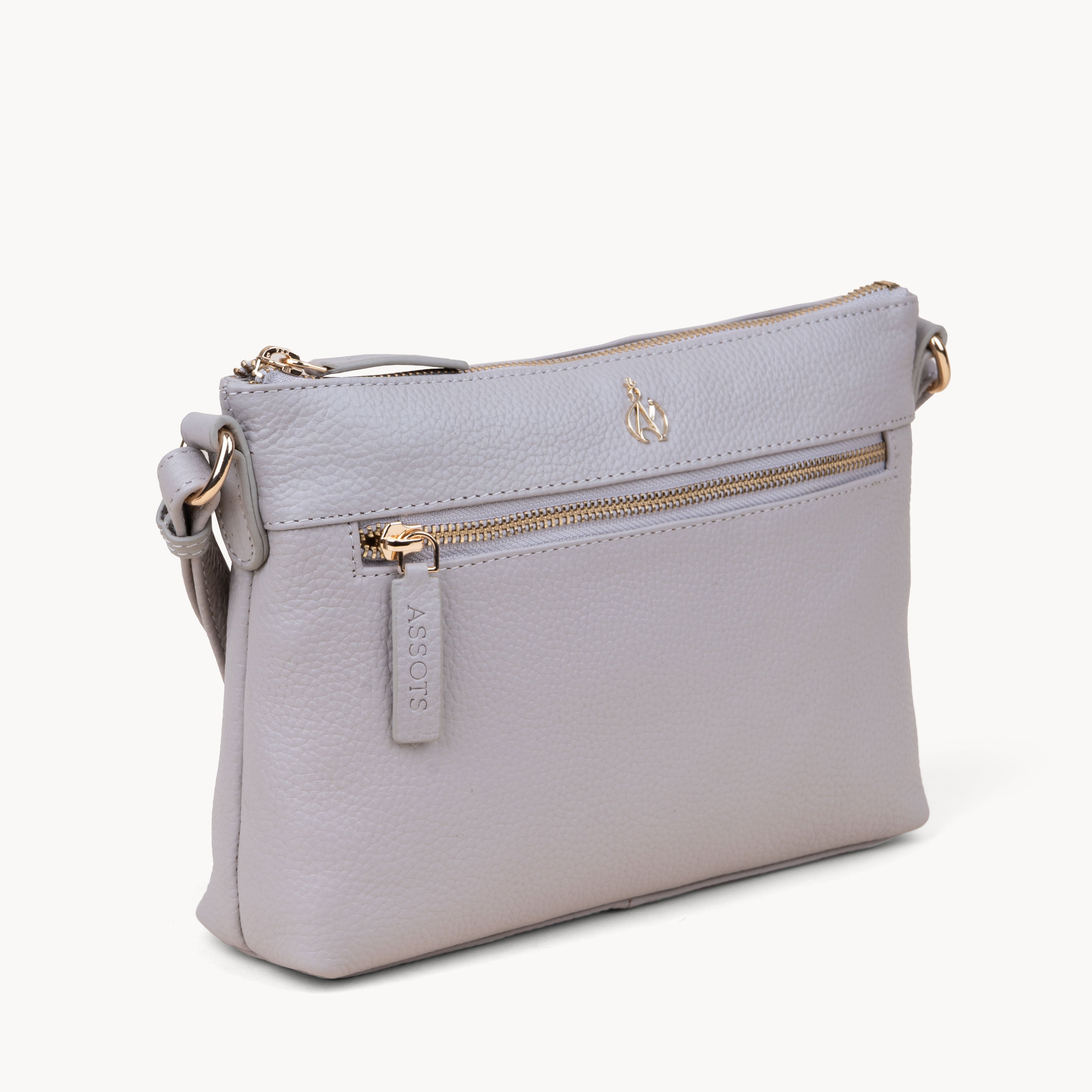 'BECKY' Ice Grey Pebble Grain Real Leather Crossbody Bag