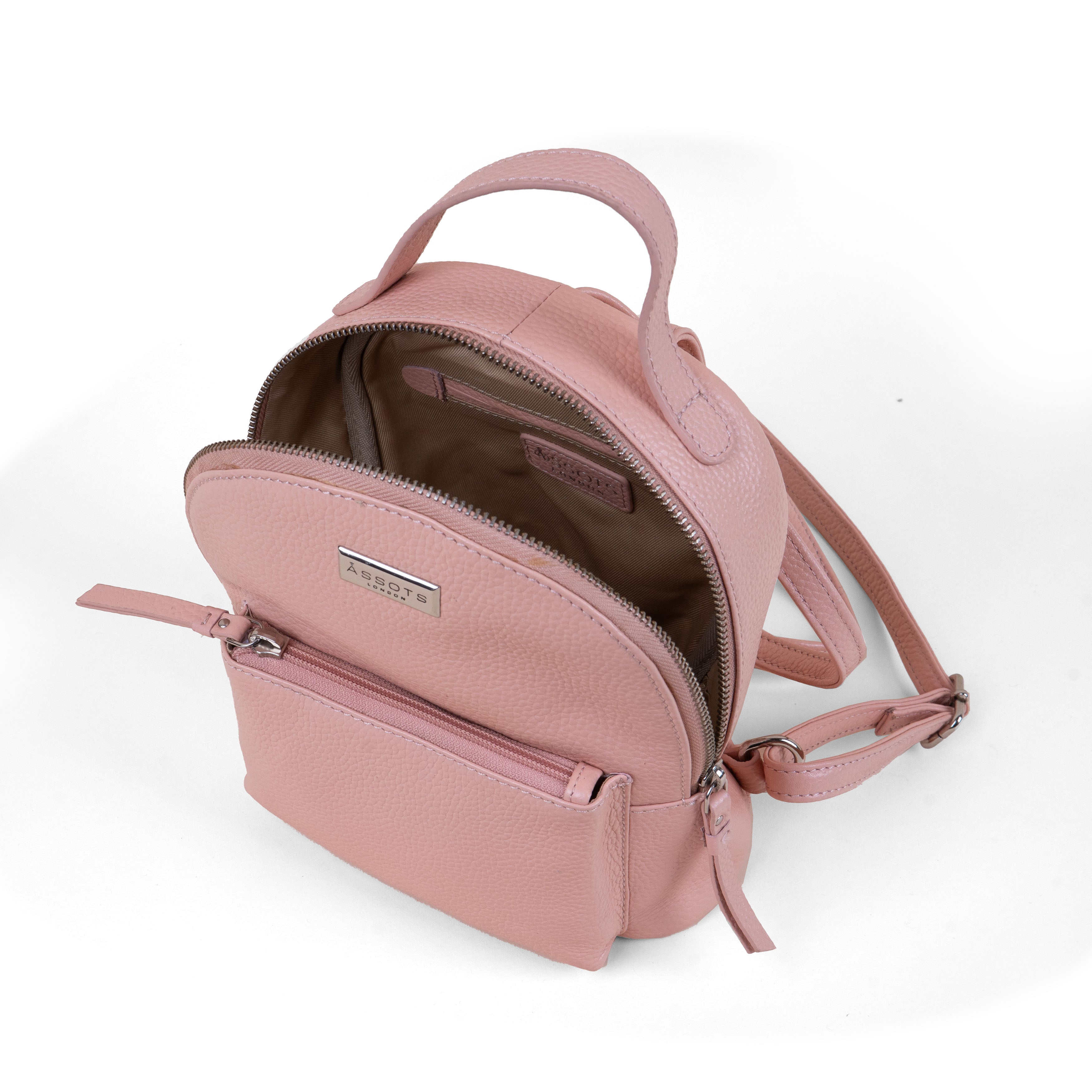 'BETTY' Peach Pebble Grain Real Leather Mini Backpack