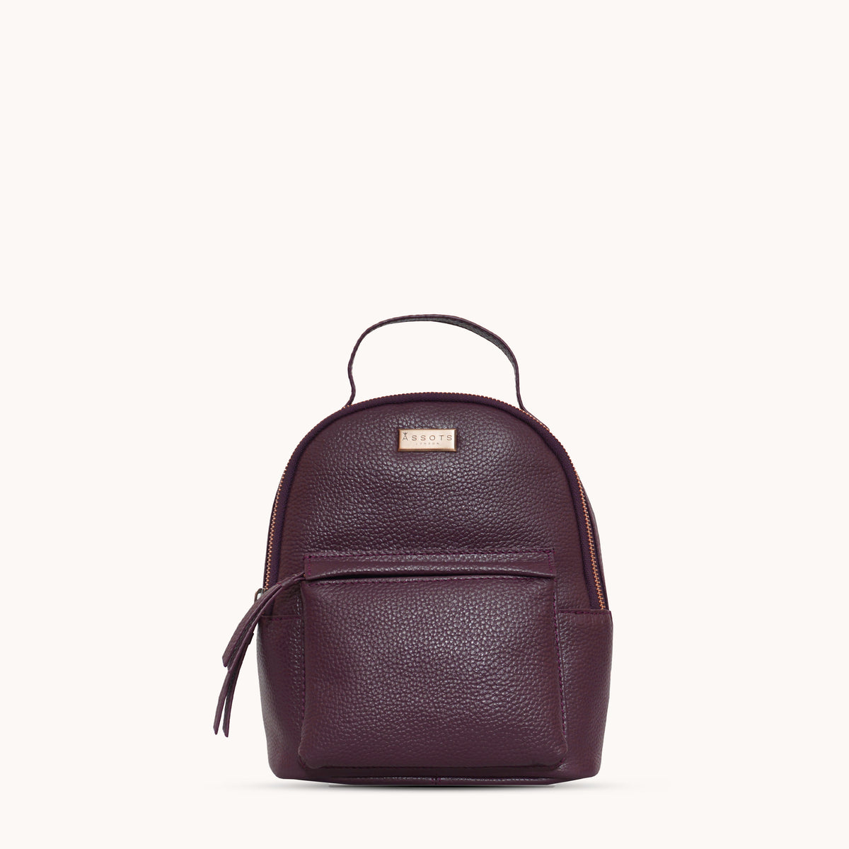 'Betty' Burgundy Zip Top Mini Pebble Grain Leather Backpack