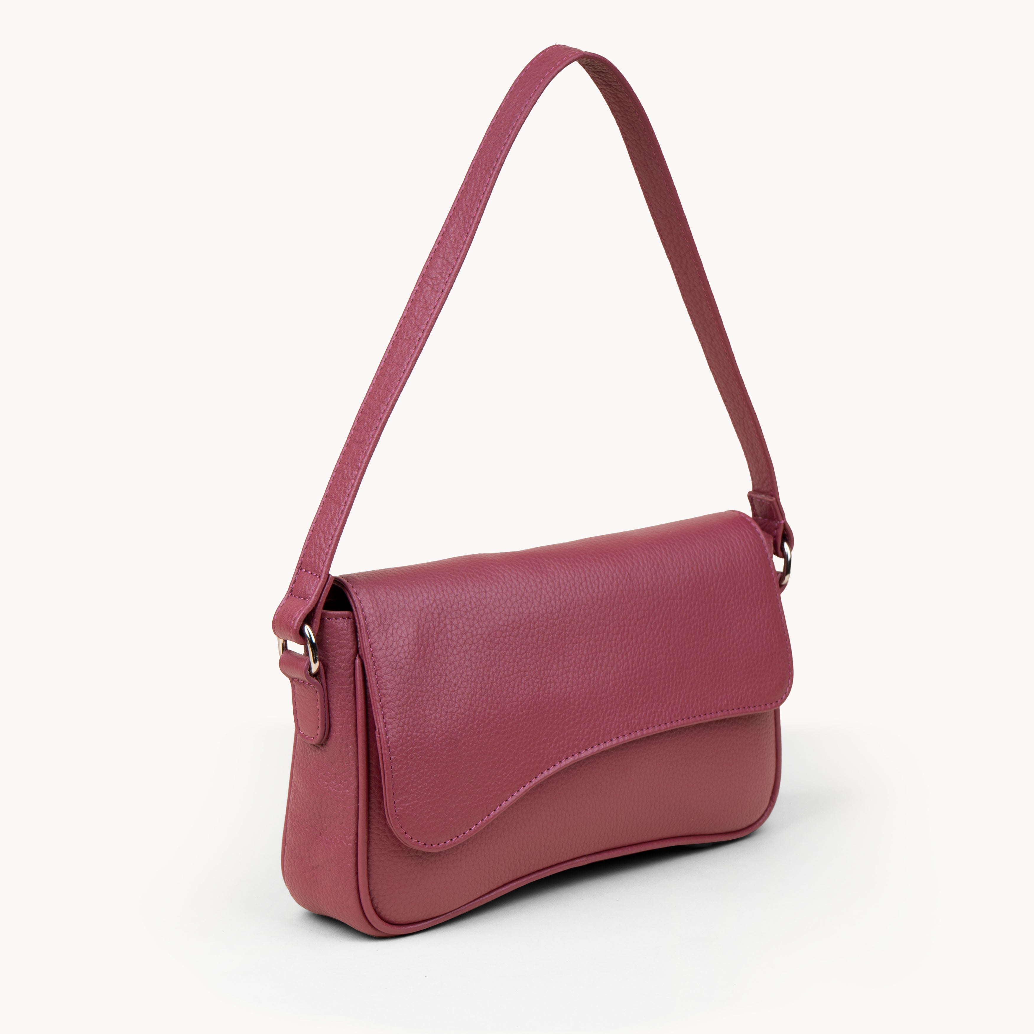 'Beverly' Carmine Pink Pebble Grain Real Leather Shoulder Bag