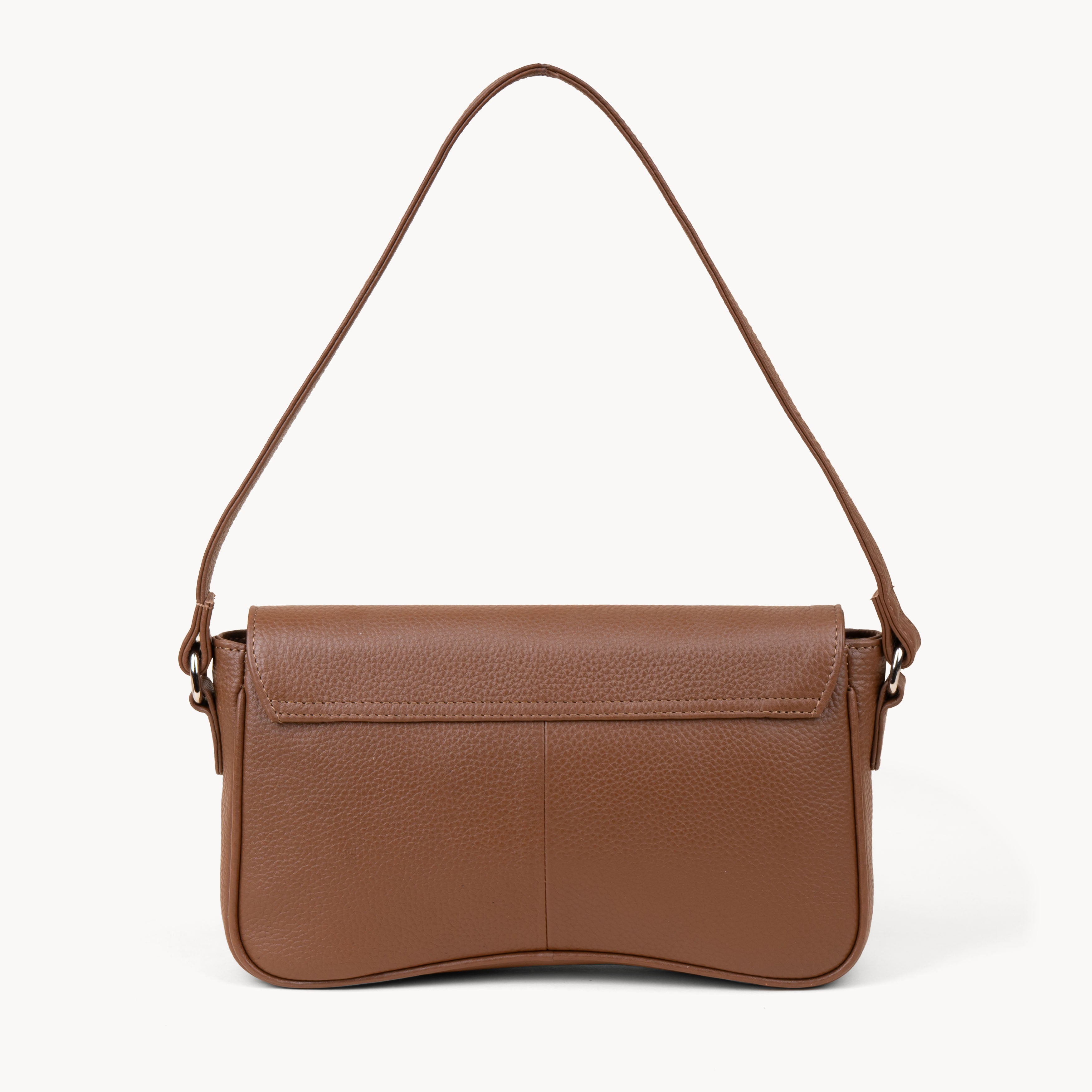 'Beverly' Tan Pebble Grain Real Leather Shoulder Bag