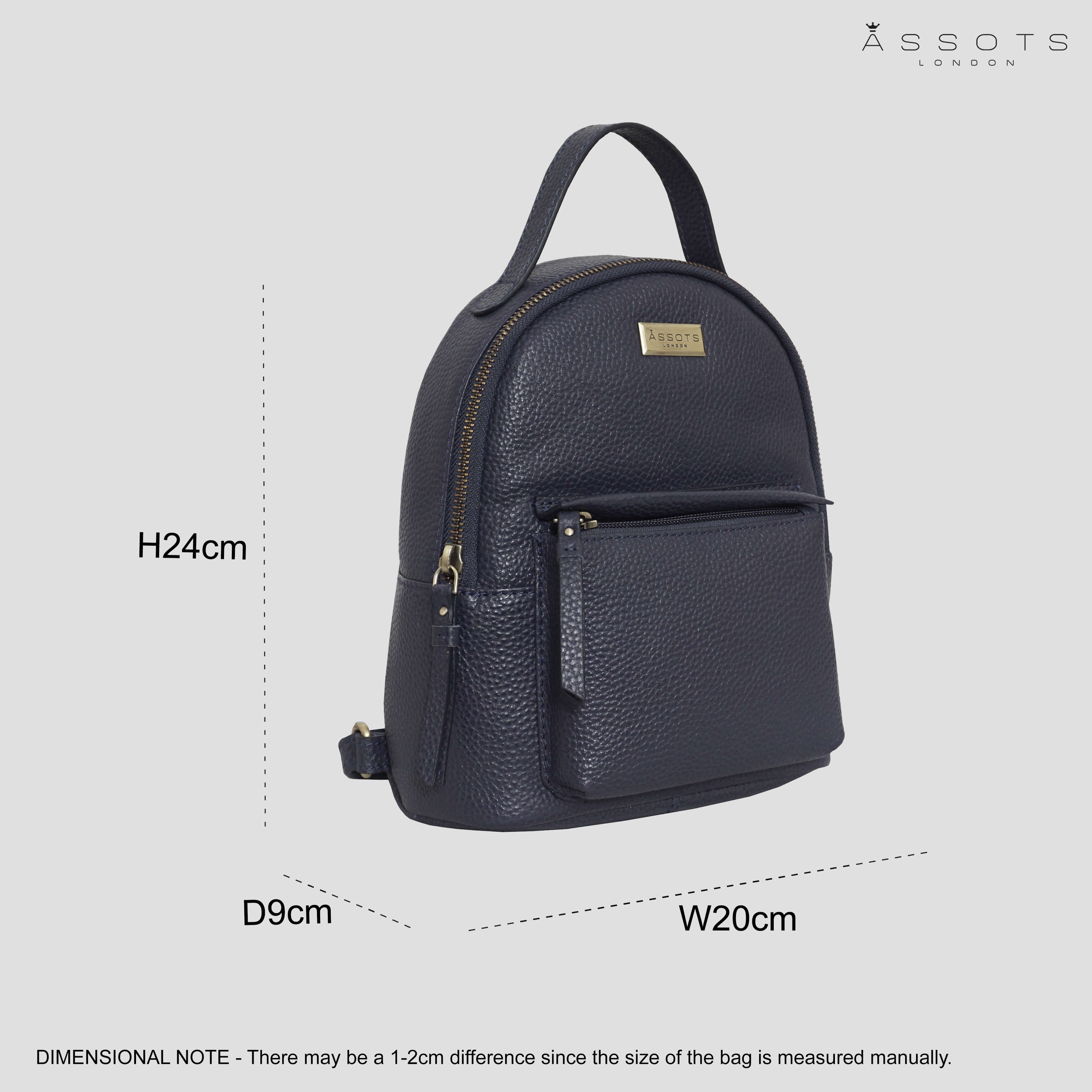 'Betty' Navy Zip Top Mini Pebble Grain Leather Backpack