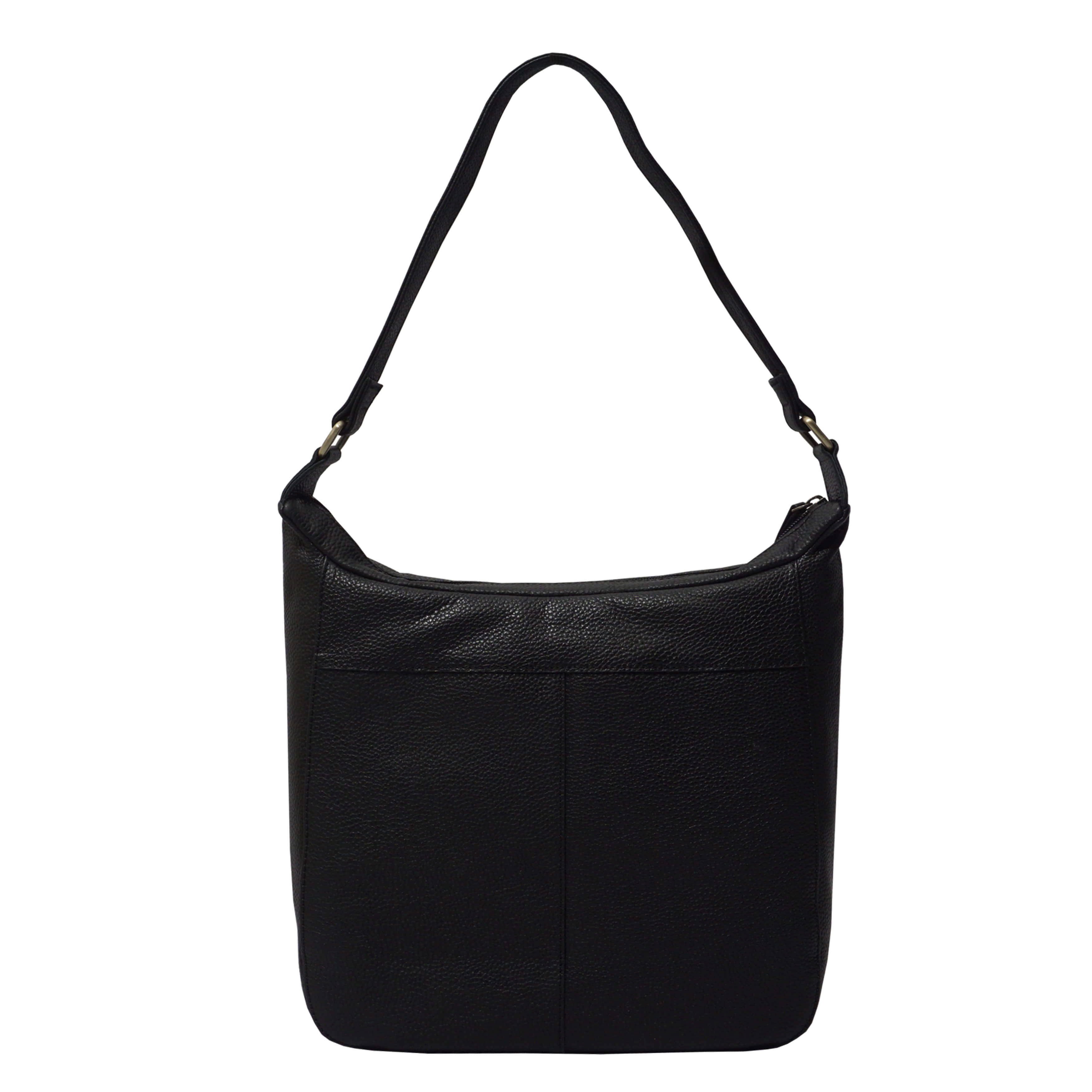'BIANCA' Black Pebble Grain Leather Slouchy Hobo Bag