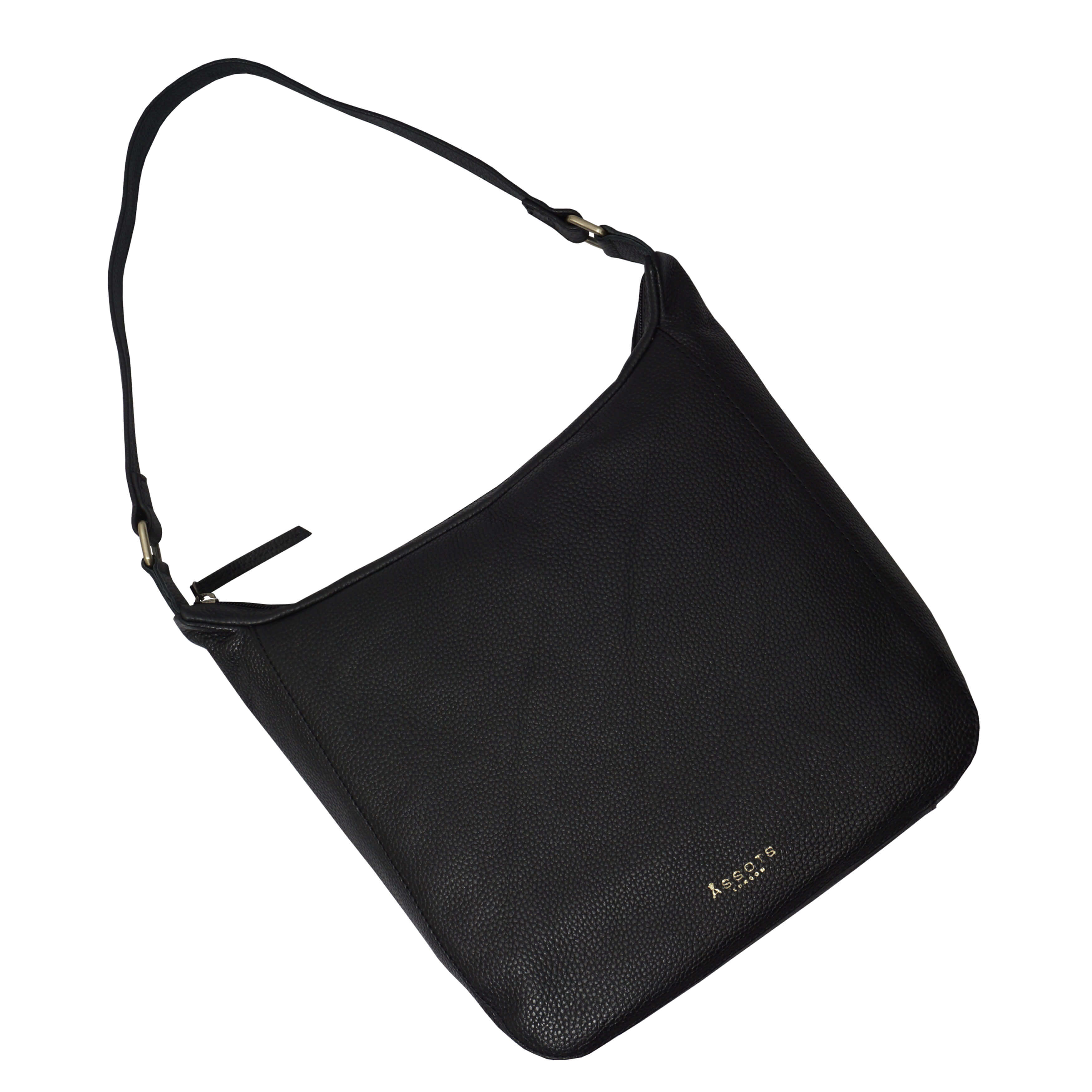 'BIANCA' Black Pebble Grain Leather Slouchy Hobo Bag