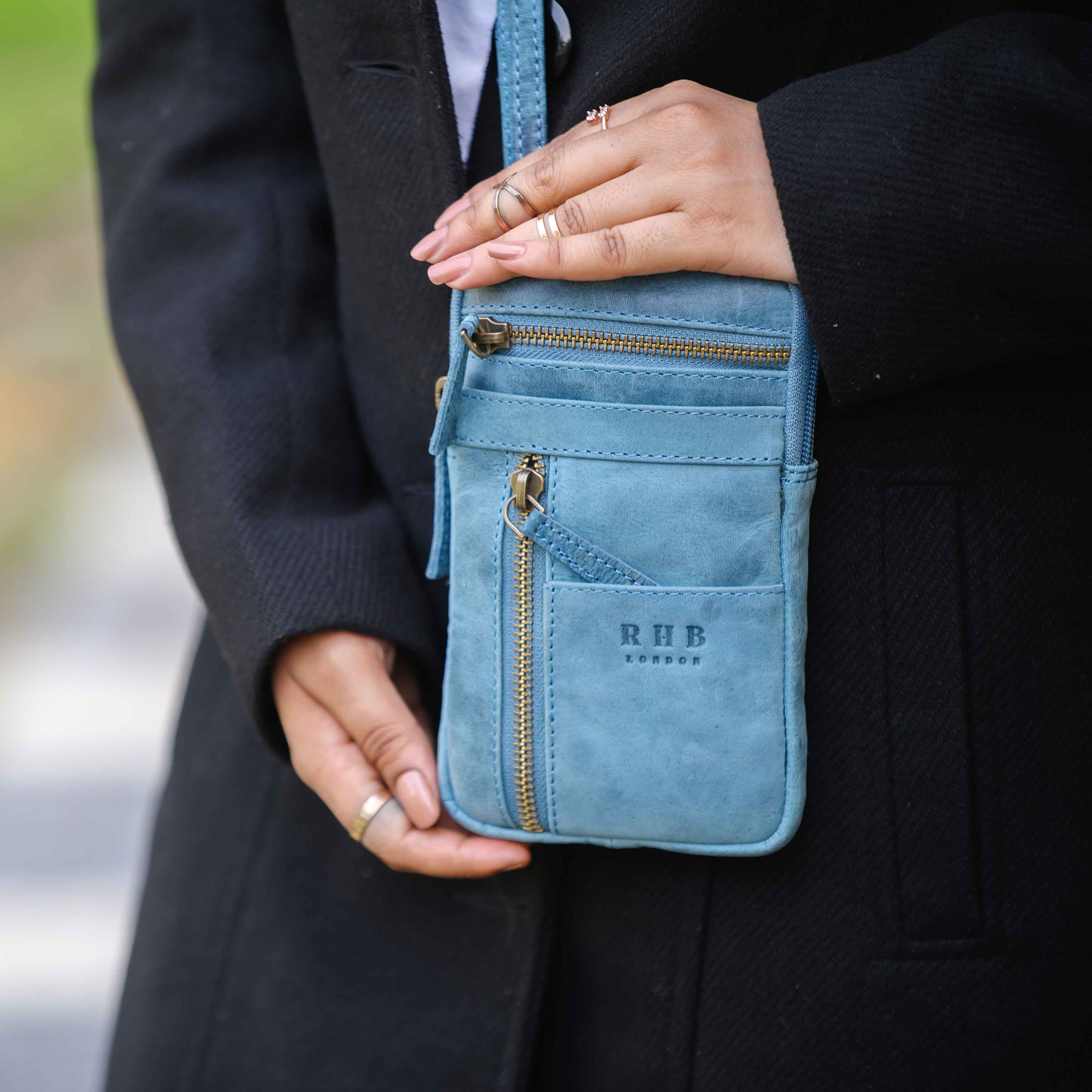 'BROOKE' Denim Distressed Real Leather Mobile Phone Crossbody Bag