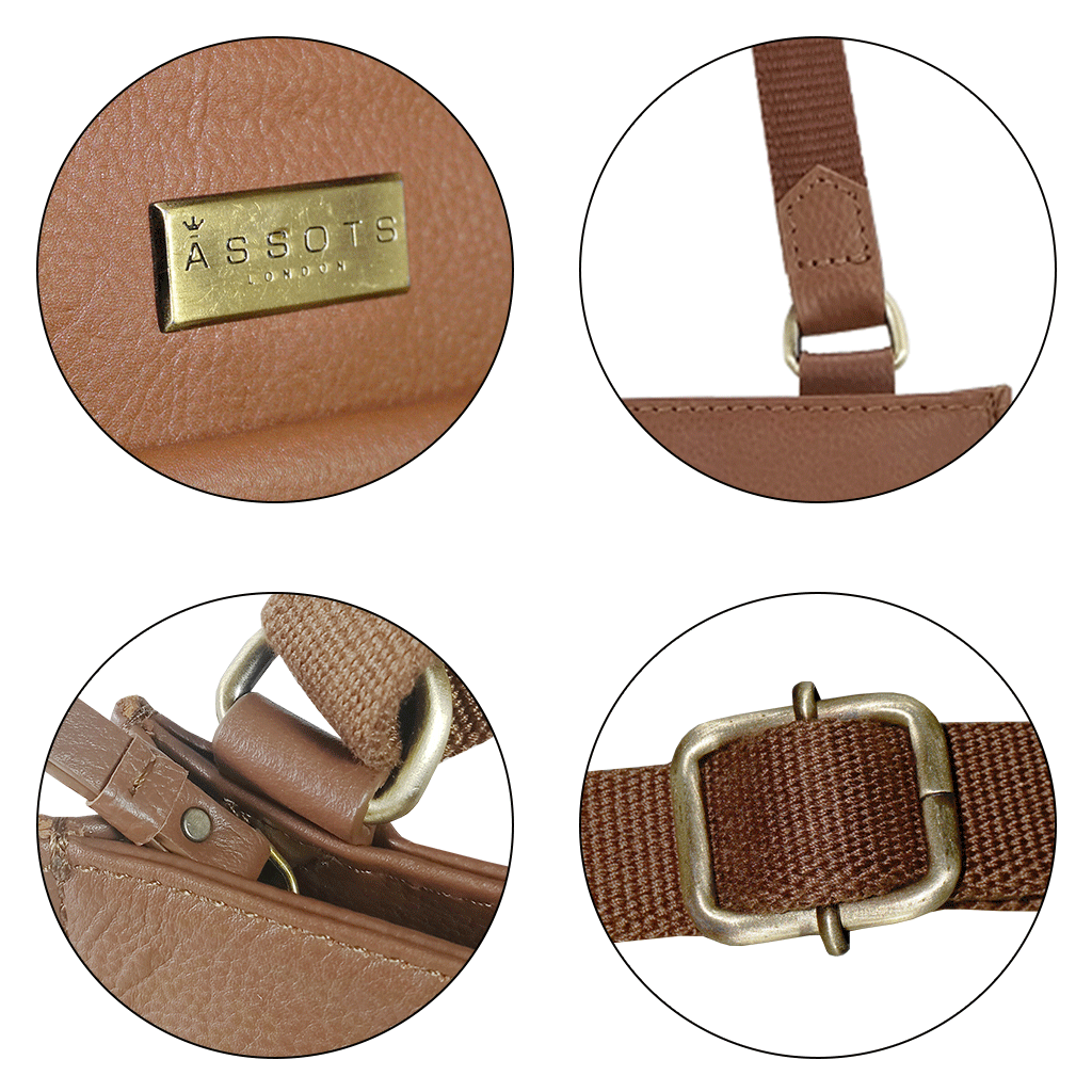 'BRYN' Tan Nappa Pebble Grain Leather Crossbody Bag