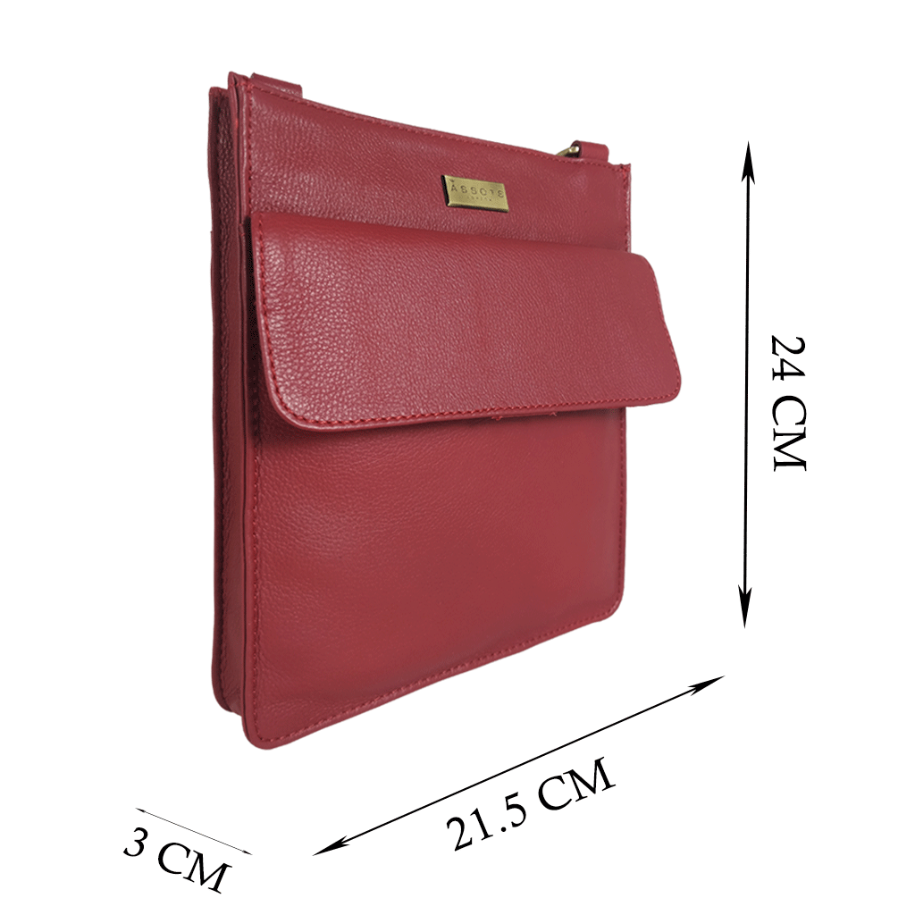 'BRYN' Paprika Red Nappa Pebble Grain Leather Crossbody Bag