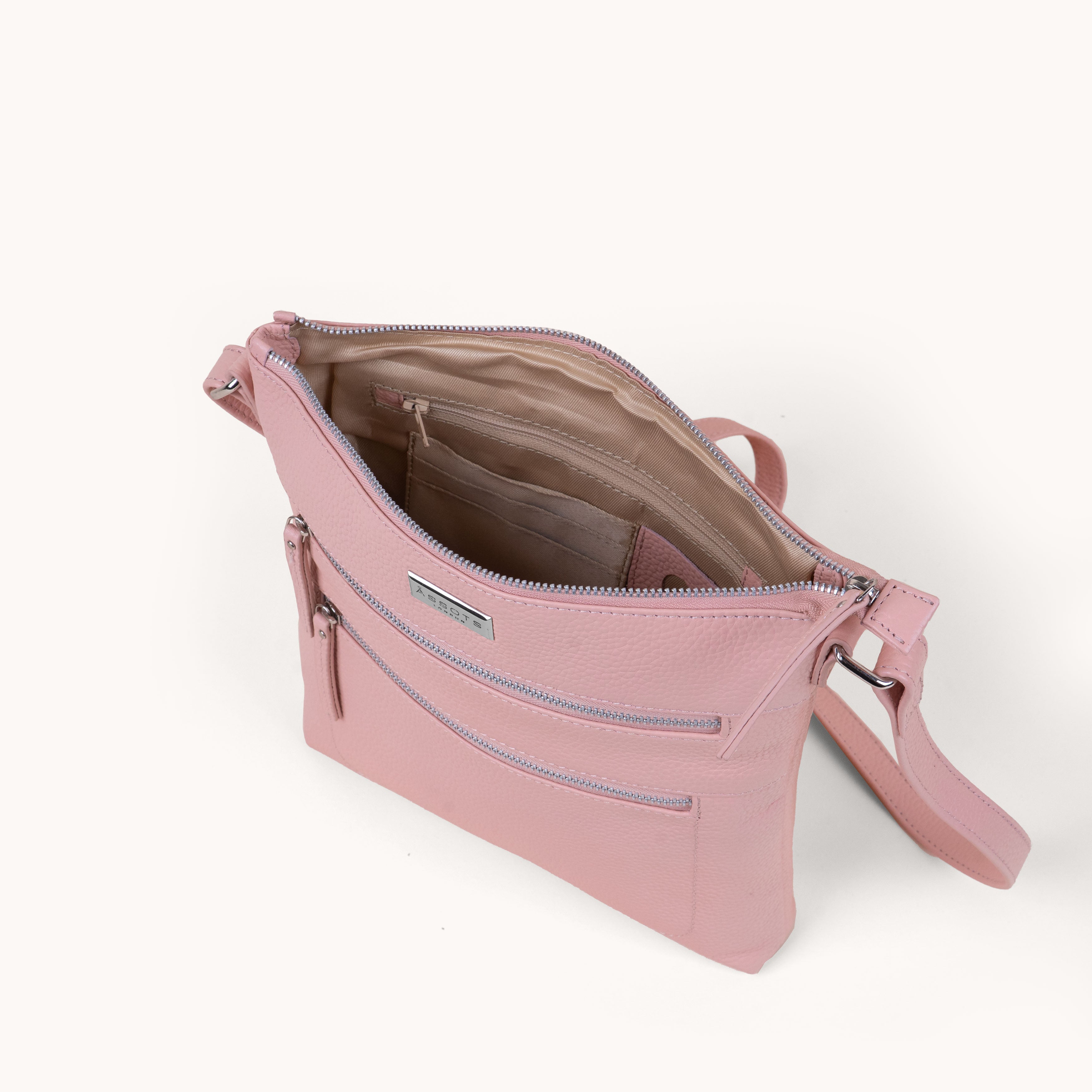 'CORI' Peach Pebble Grain Real Leather Crossbody Bag