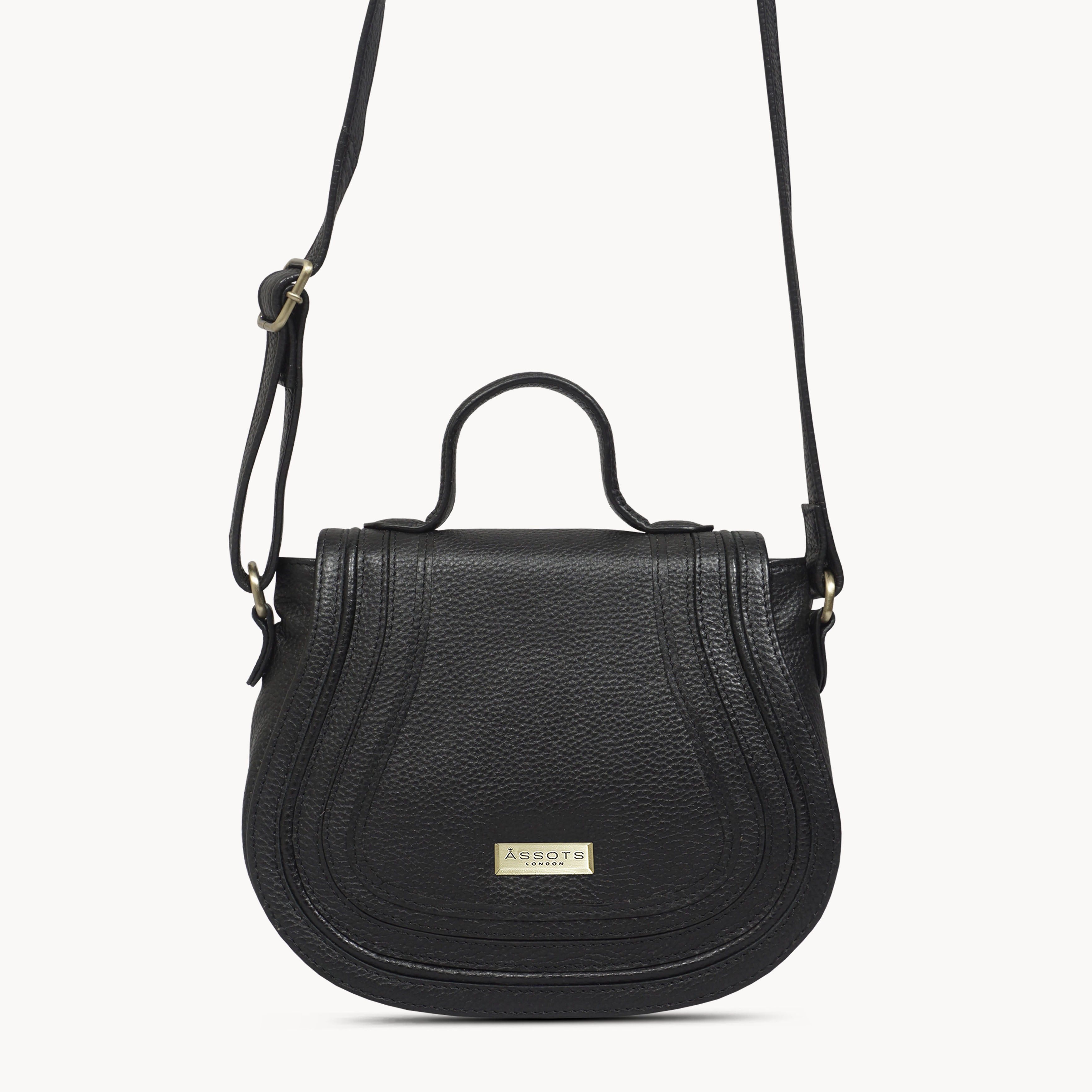 'CARMEL' Black Real Leather Shoulder Crossbody Bag