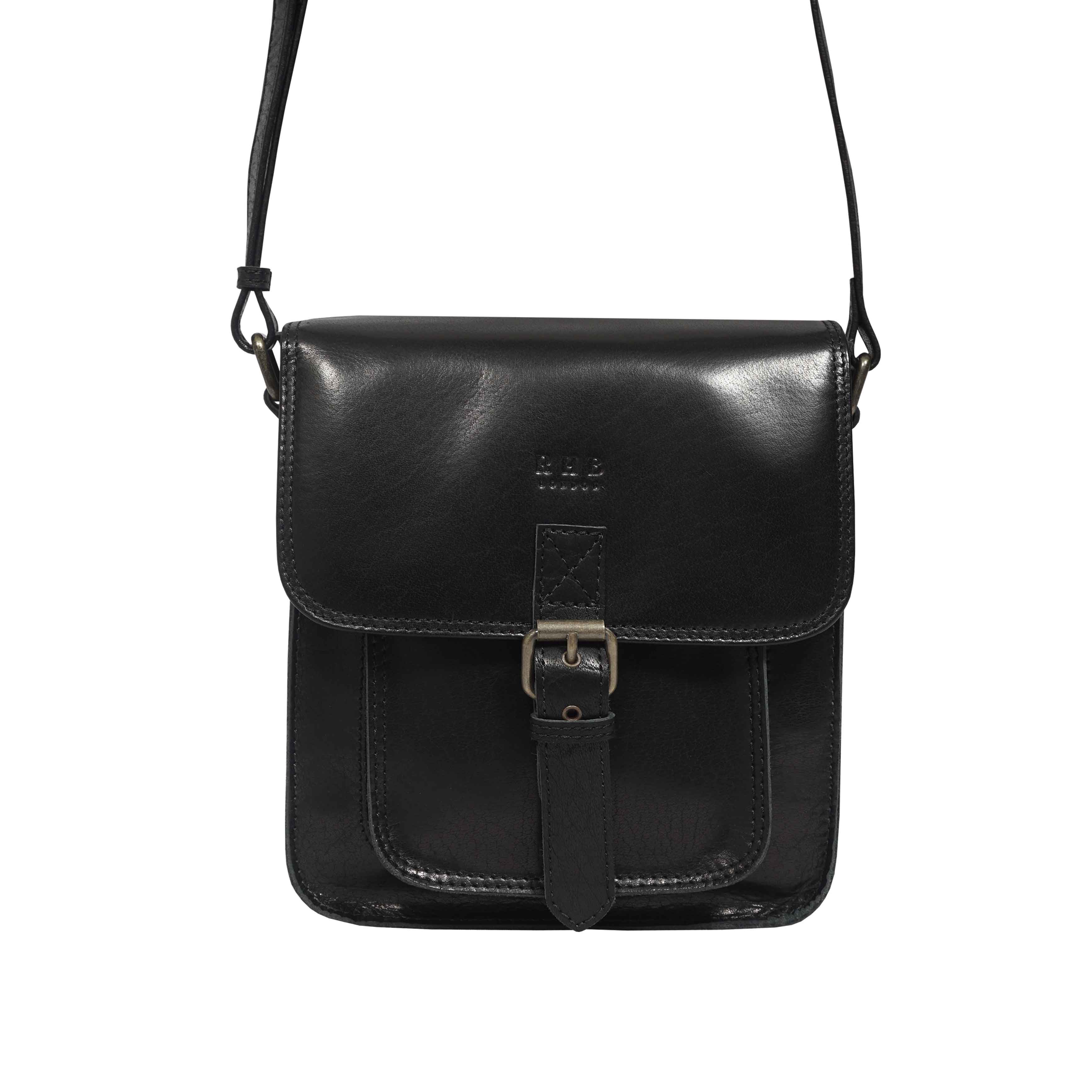 'CAROLYN' Black Polished VT Real Leather iPad Tablet Crossbody Bag