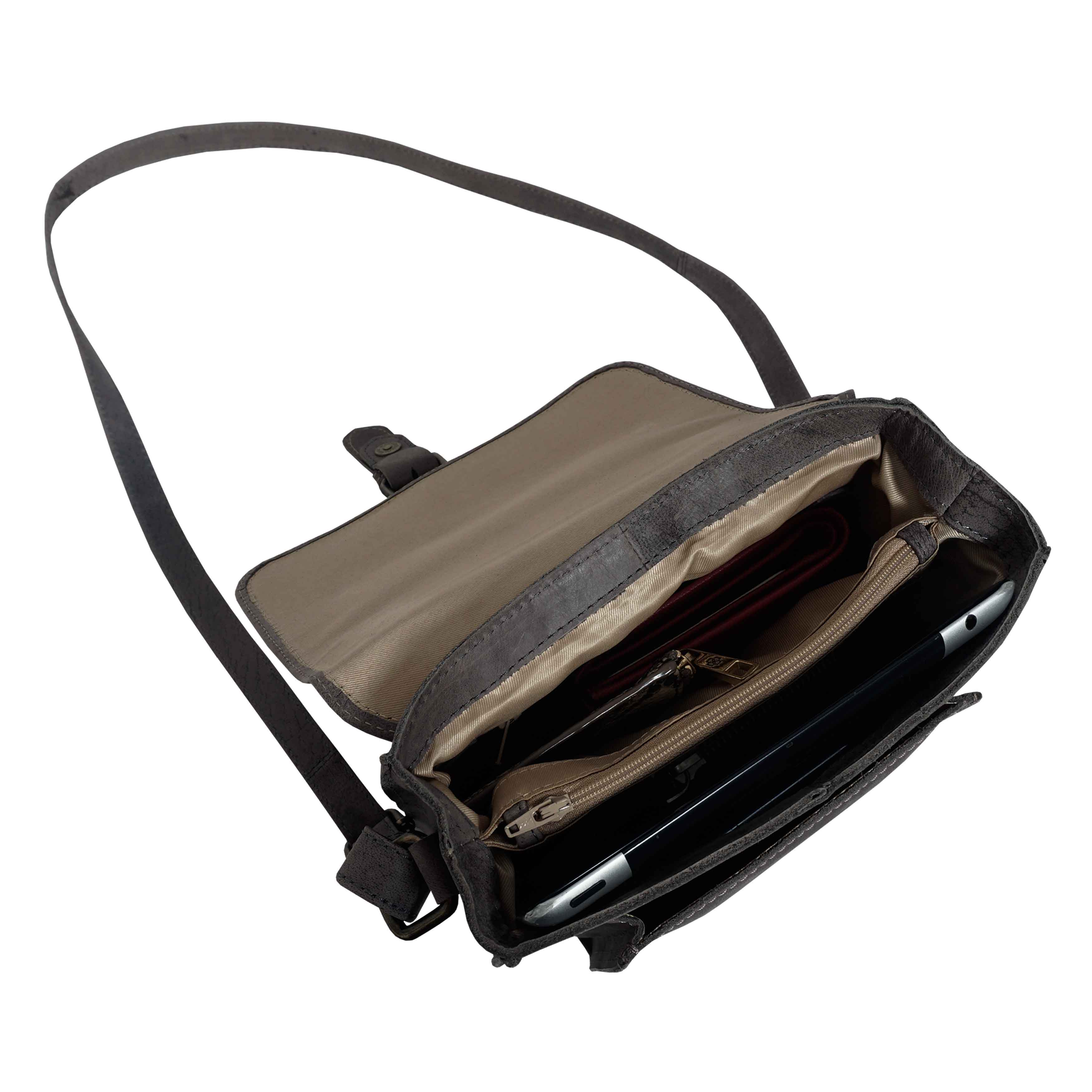 'CAROLYN' Grey Distressed Real Leather iPad Tablet Crossbody Bag