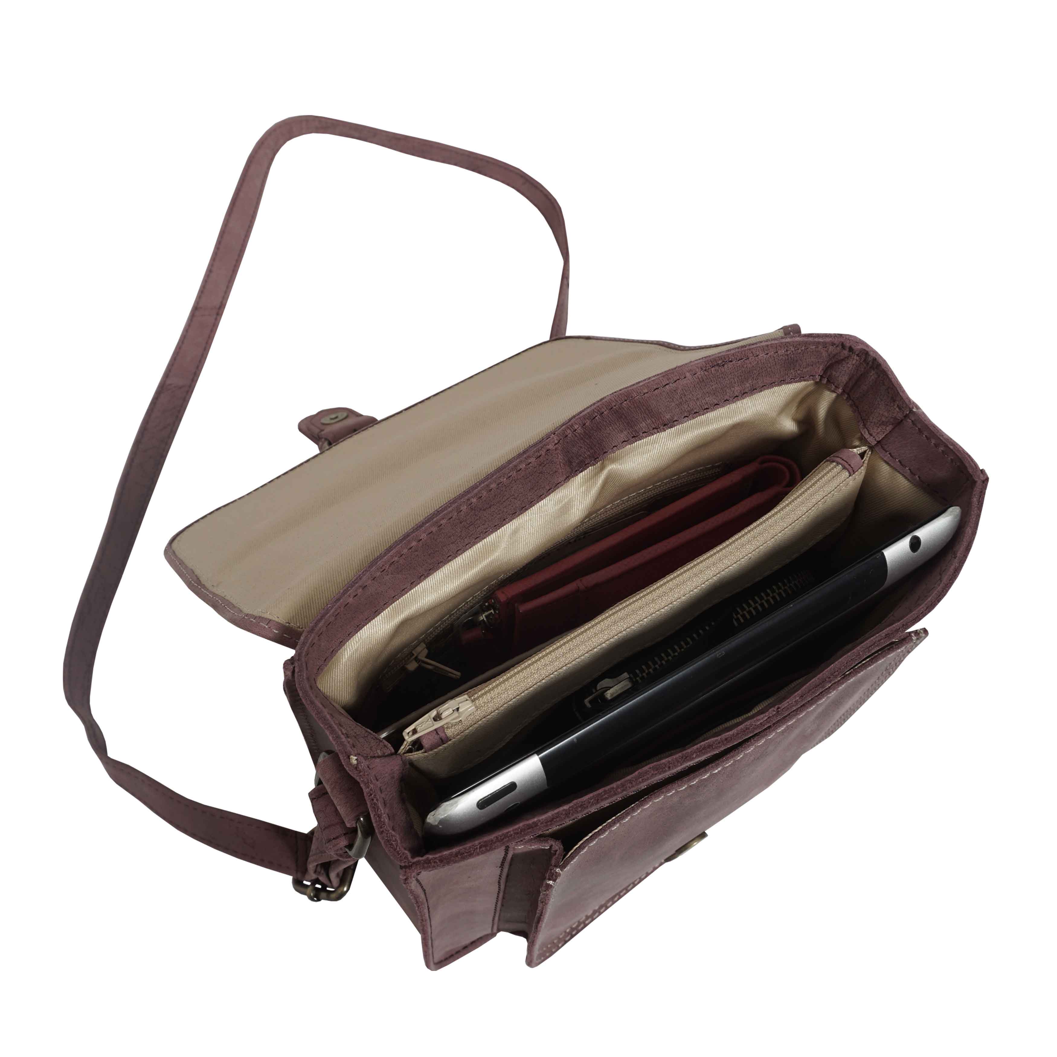 'CAROLYN' Plum Distressed Real Leather iPad Tablet Crossbody Bag