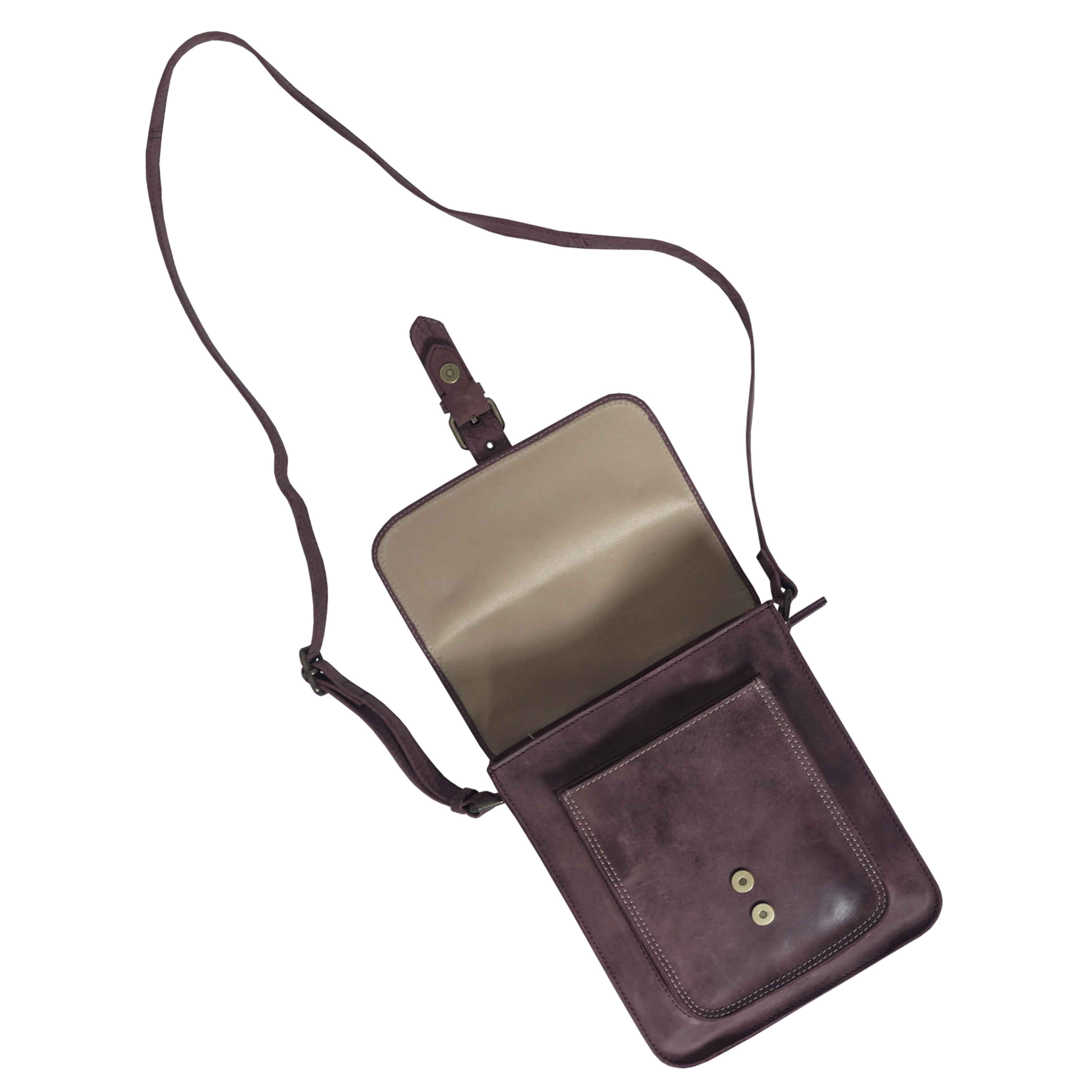 'CAROLYN' Plum Distressed Real Leather iPad Tablet Crossbody Bag