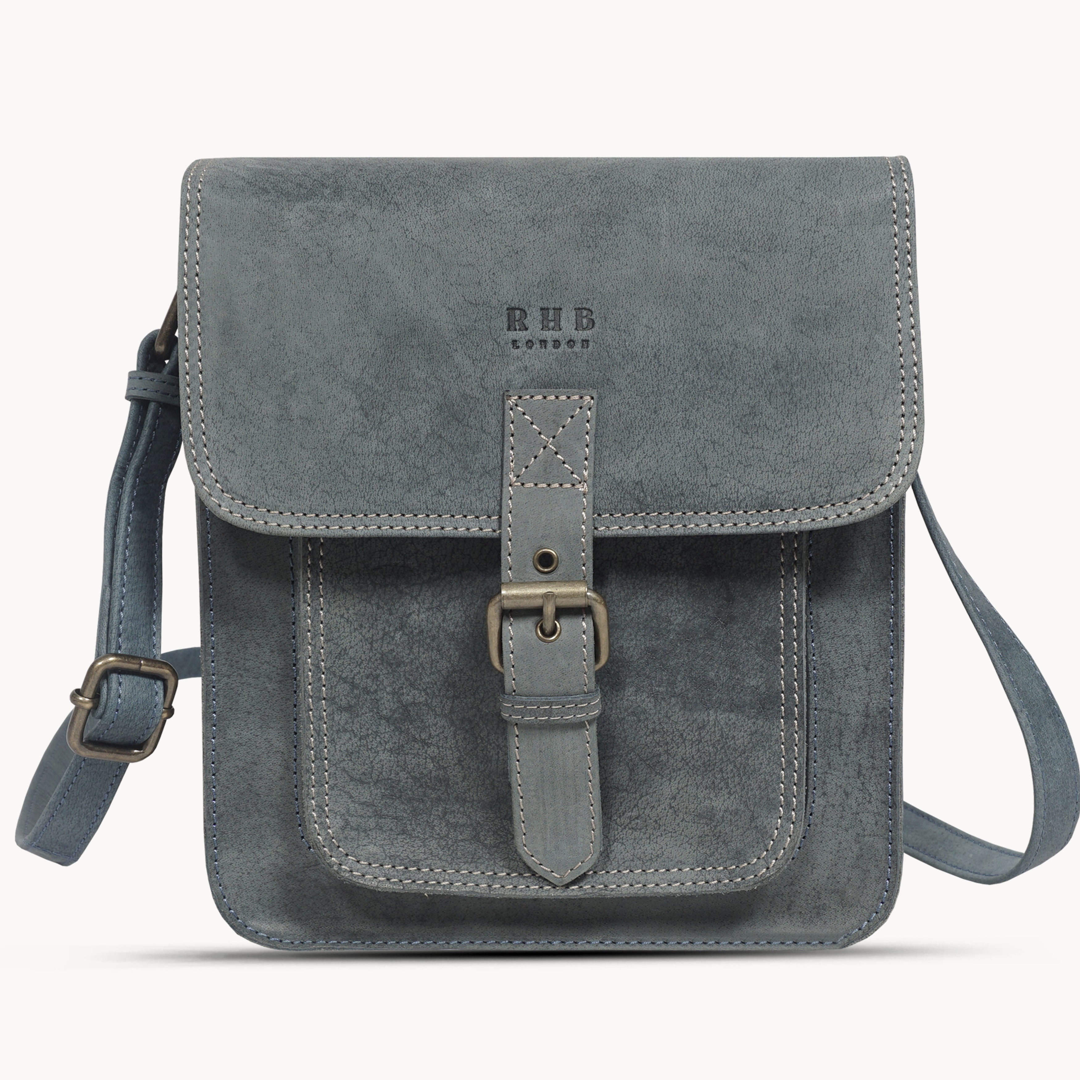 'CAROLYN' Denim Distressed Real Leather iPad Tablet Crossbody Bag