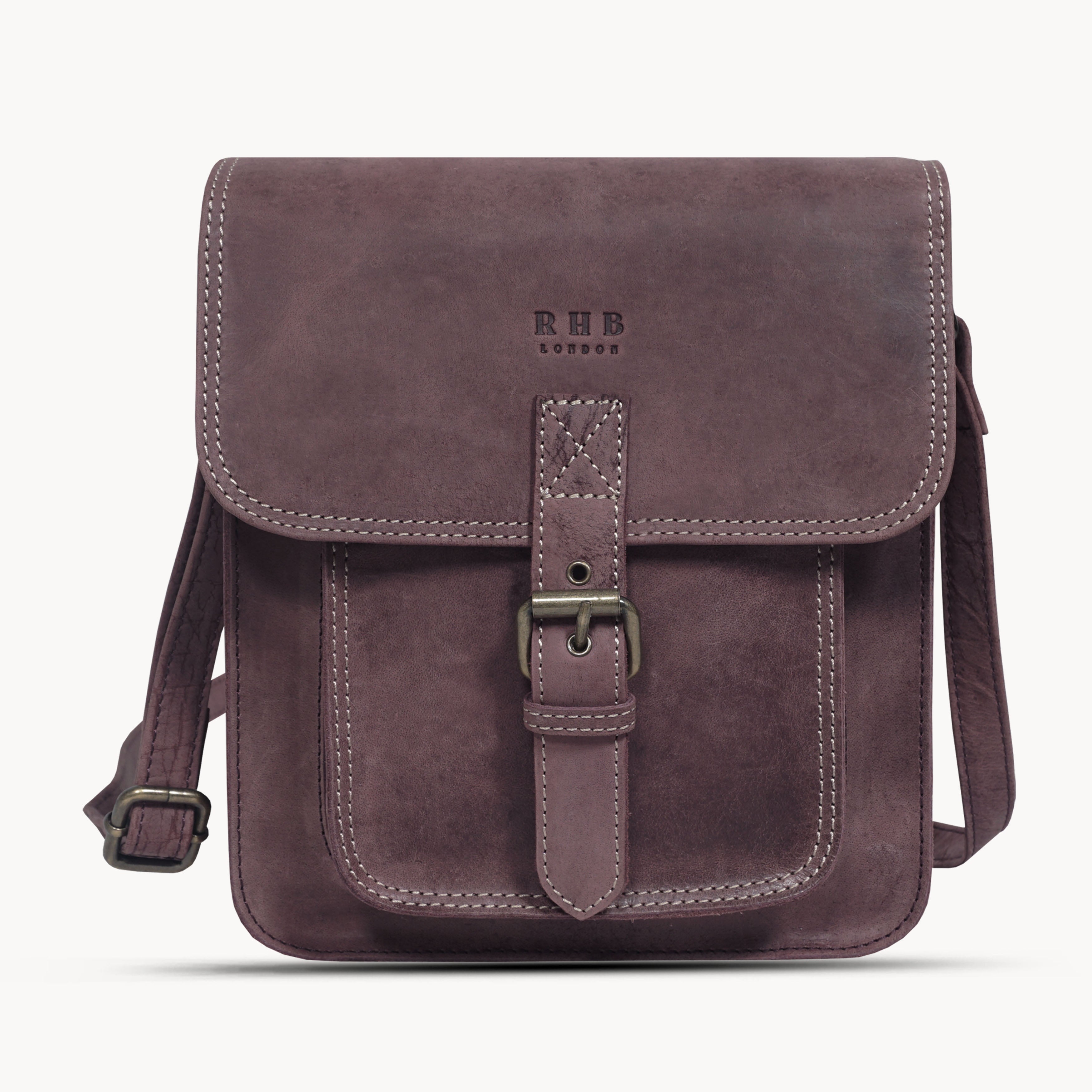 'CAROLYN' Plum Distressed Real Leather iPad Tablet Crossbody Bag