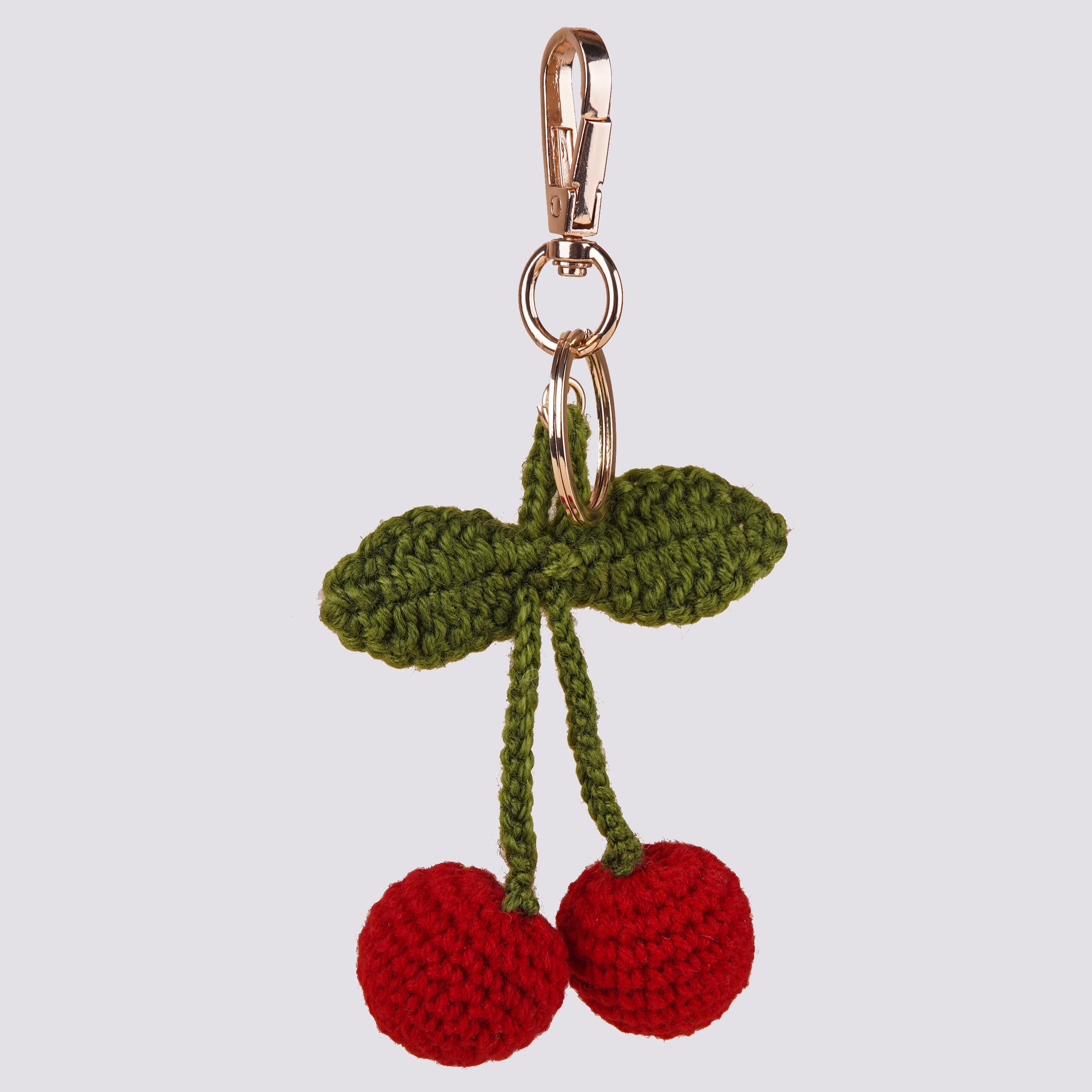 The Cherry Hand Crochet Gold Charm Keyring