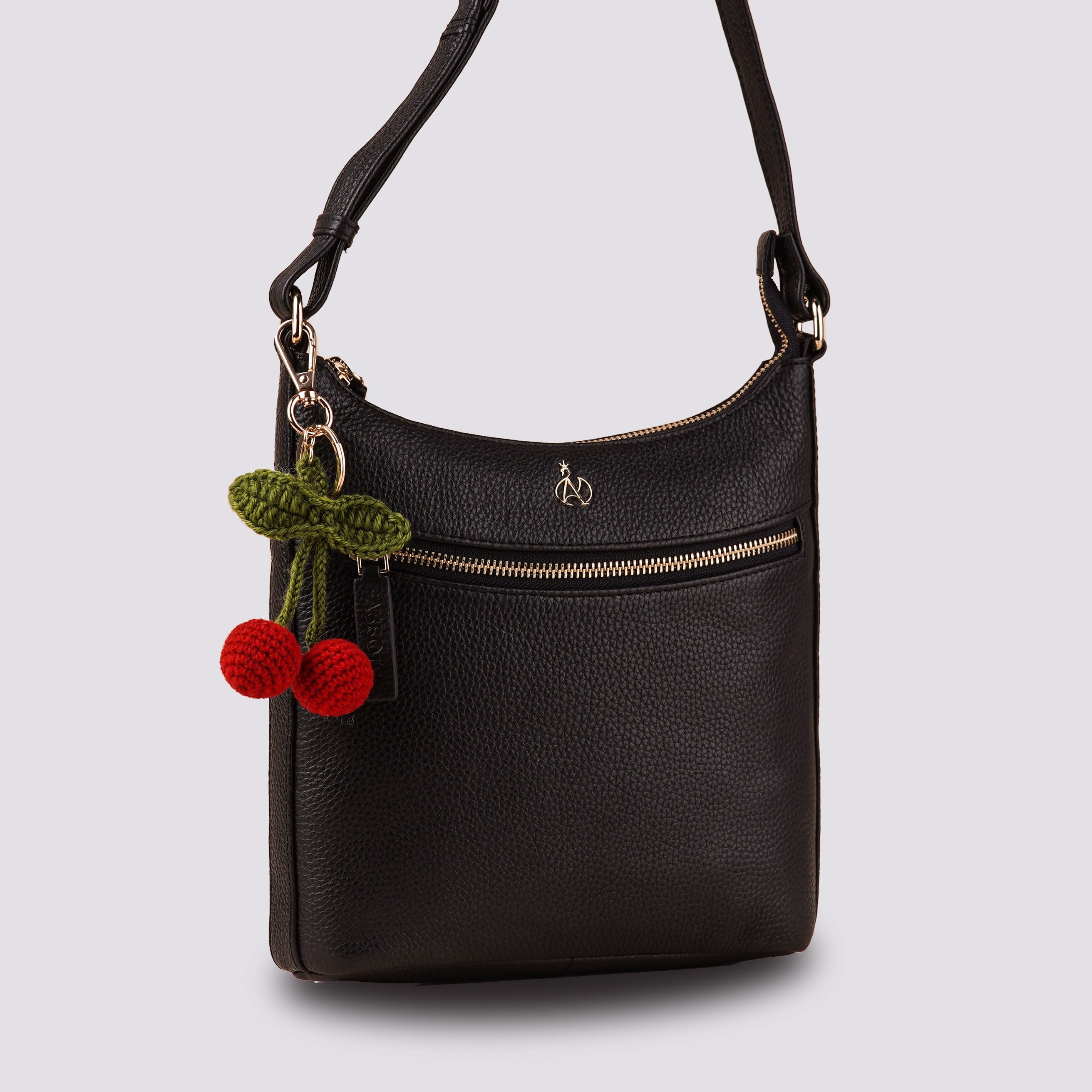 The Cherry Hand Crochet Gold Charm Keyring