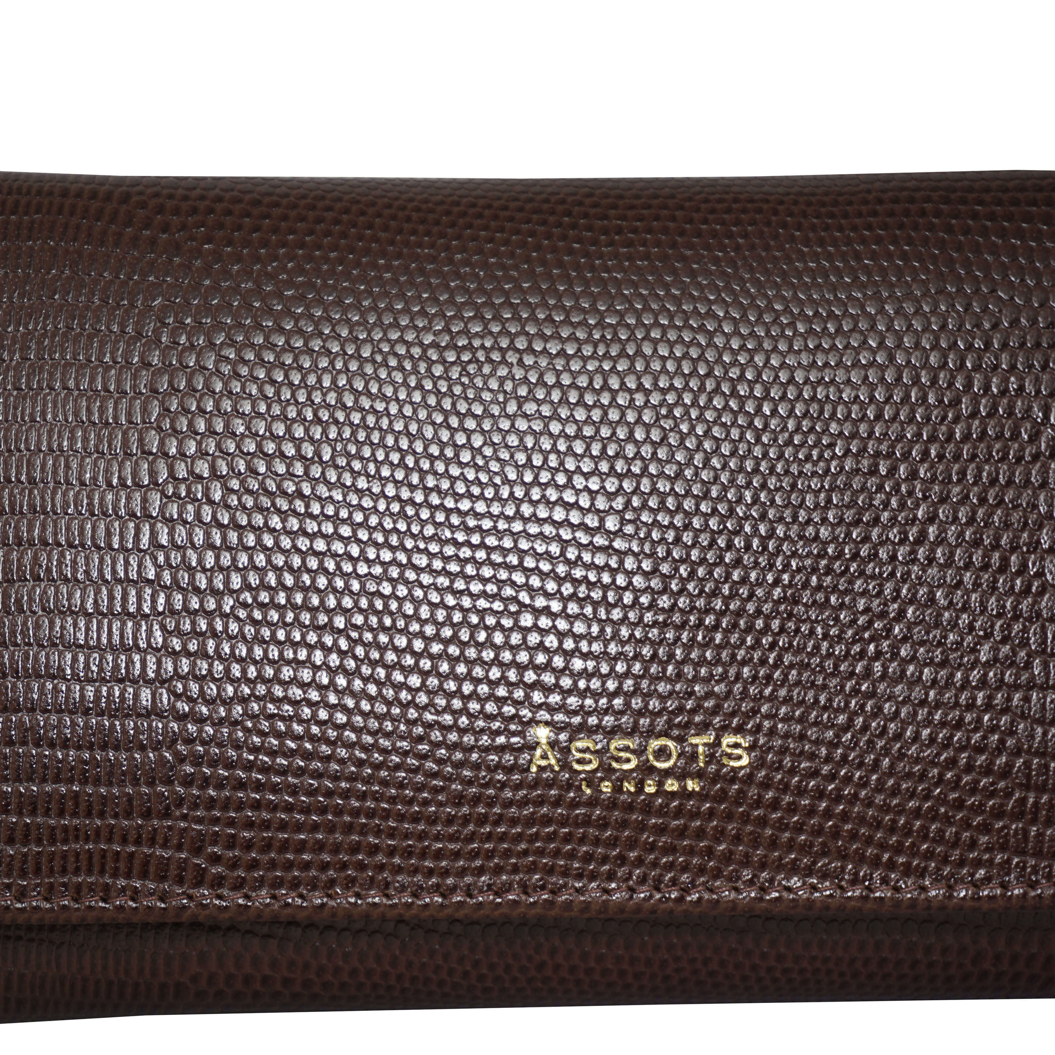 'CLAIRE' Brown Lizard Leather Flap Over Purse