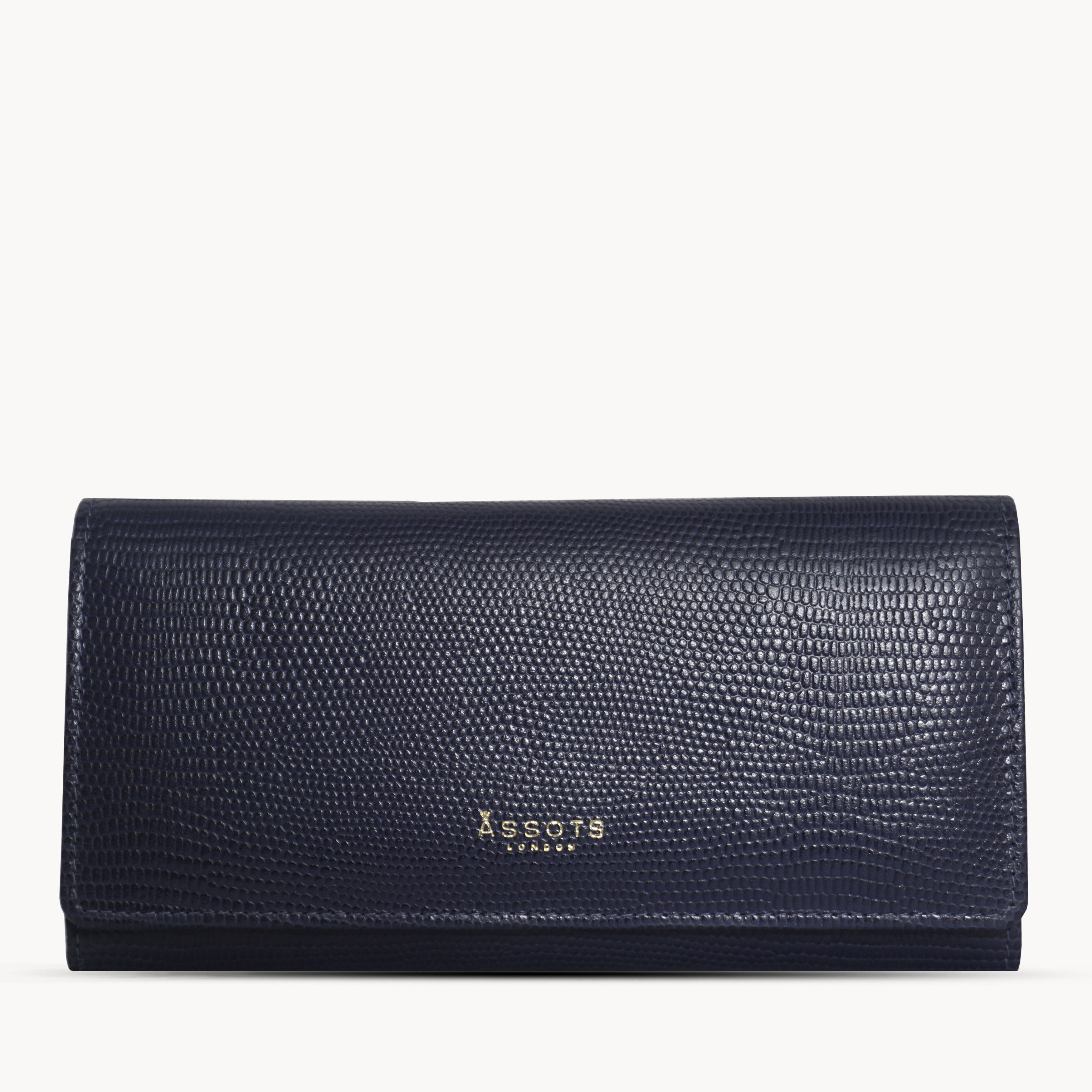 'CLAIRE' Navy Lizard Designer Leather Flap Over Purse