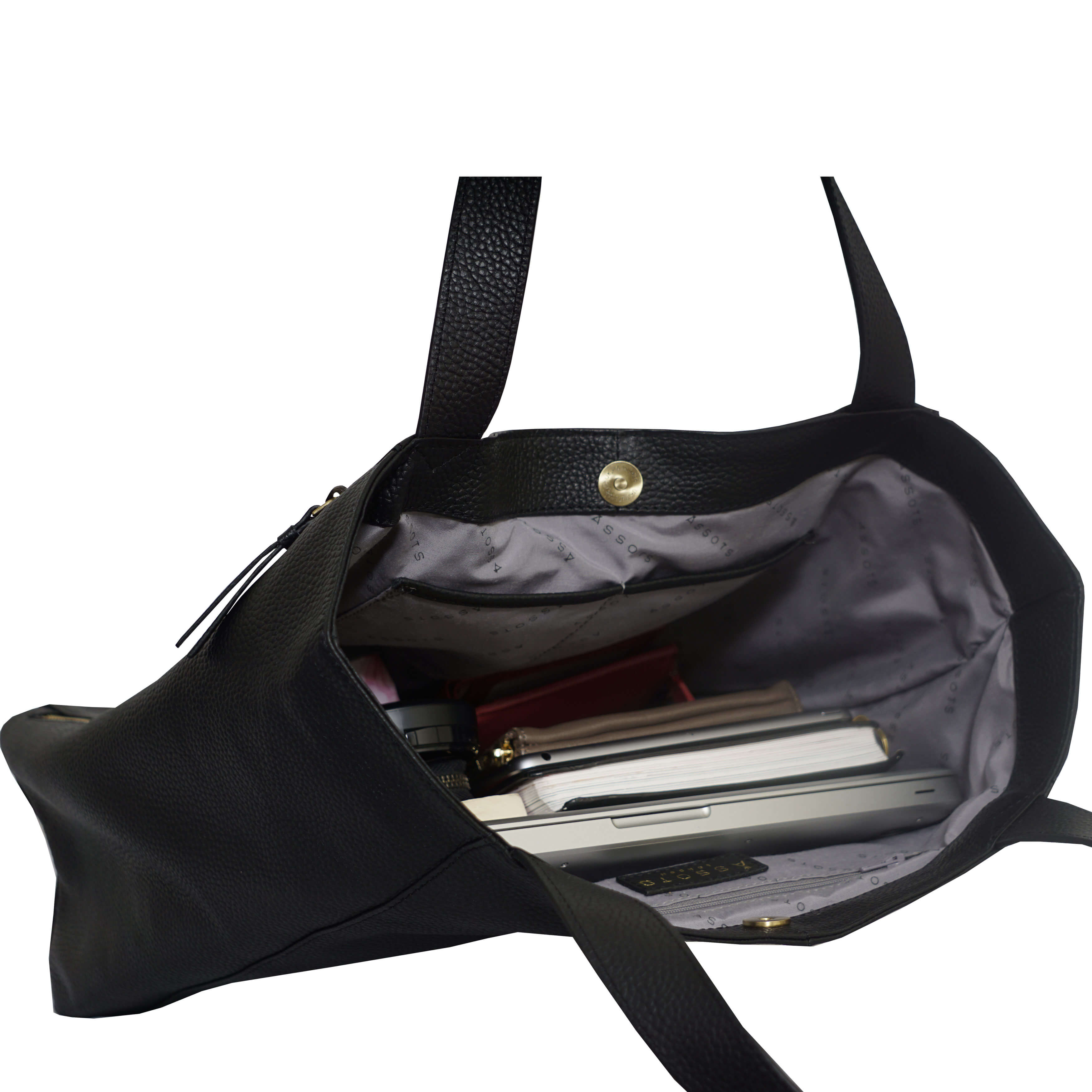 'CORDER' Black Pebble Grain Real Leather Oversized Tote Bag