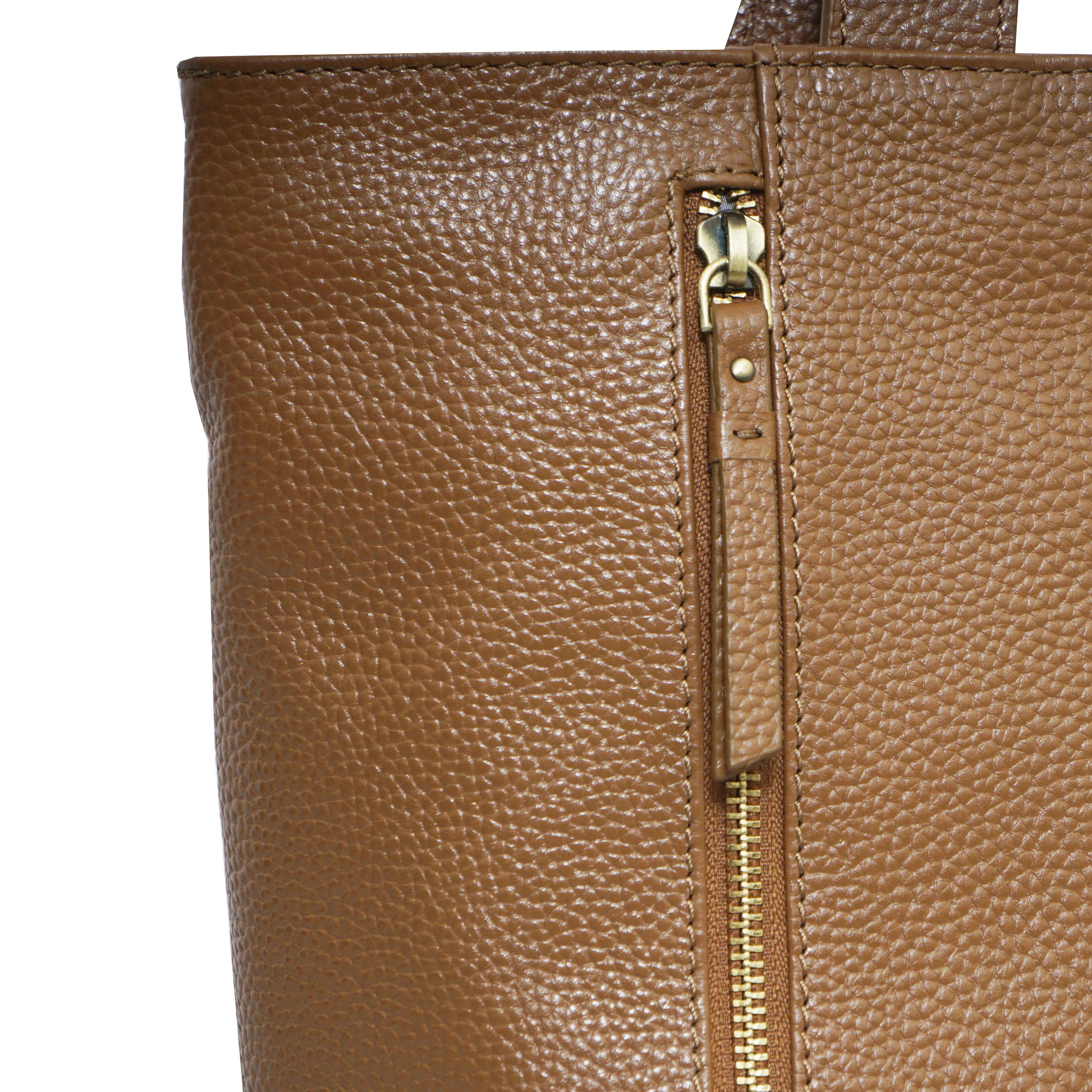 'CORDER' Tan Pebble Grain Real Leather Oversized Tote Bag