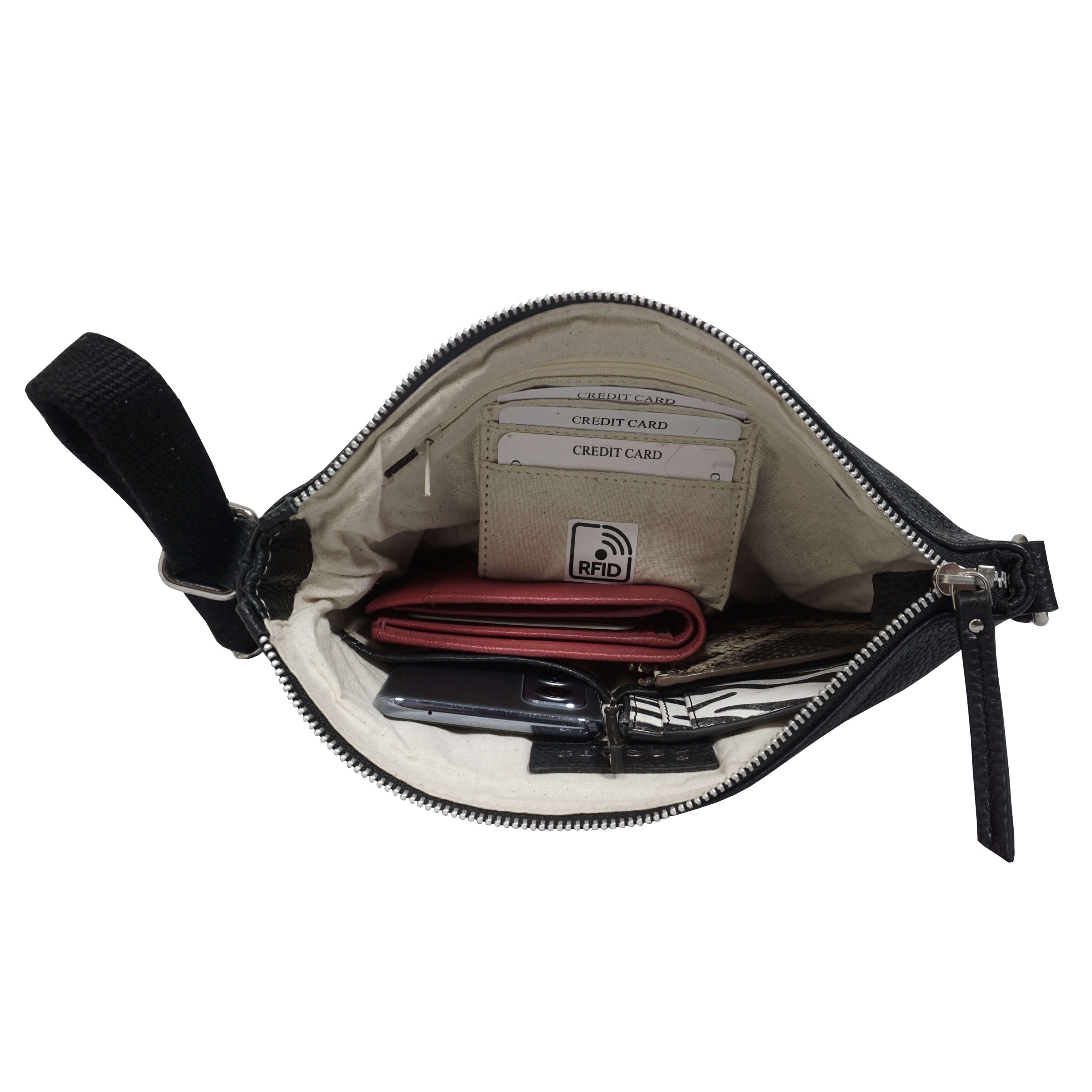 'CORI' Black Pebble Grain Real Leather Crossbody Bag