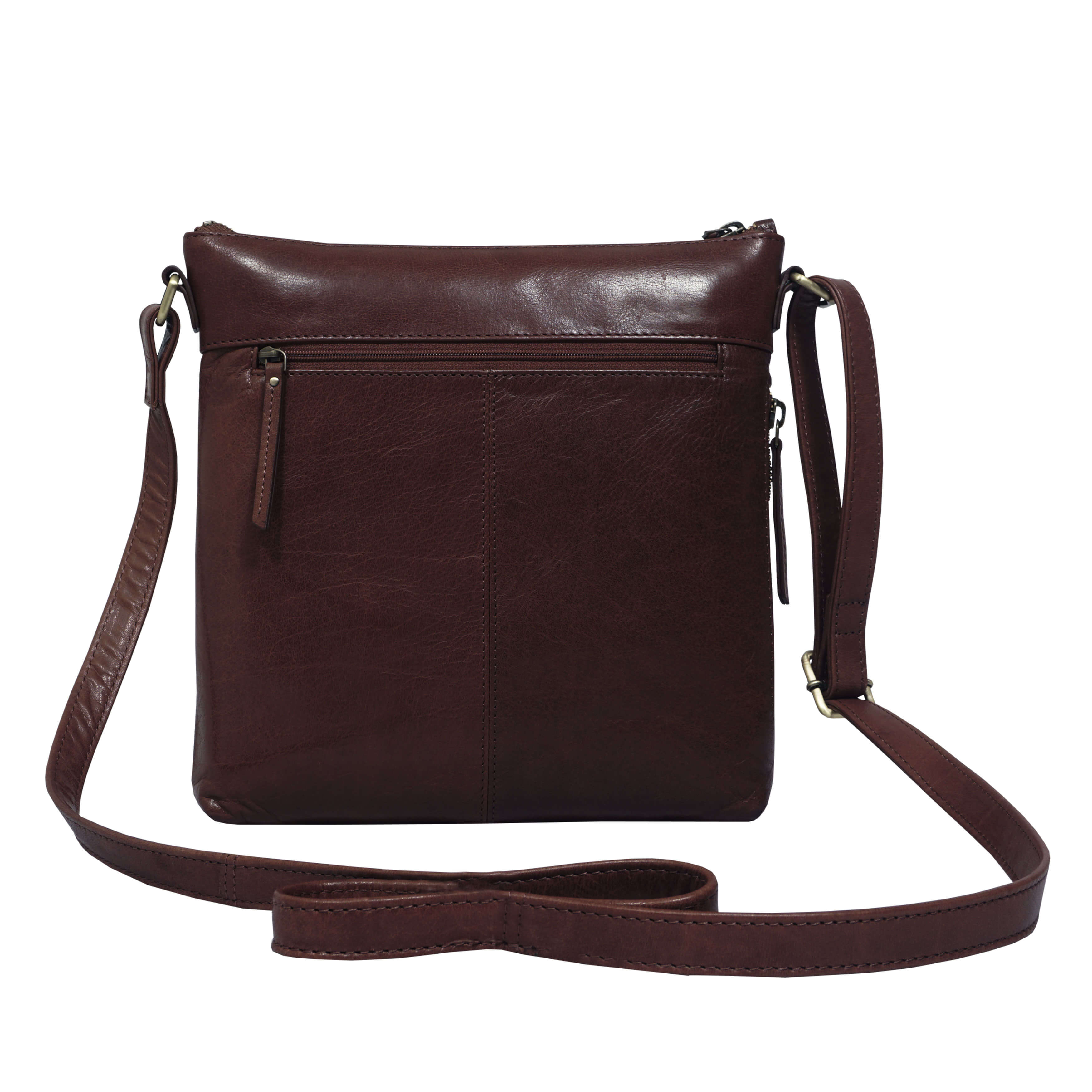 'CORI' Brown Polished VT Real Leather Crossbody Bag
