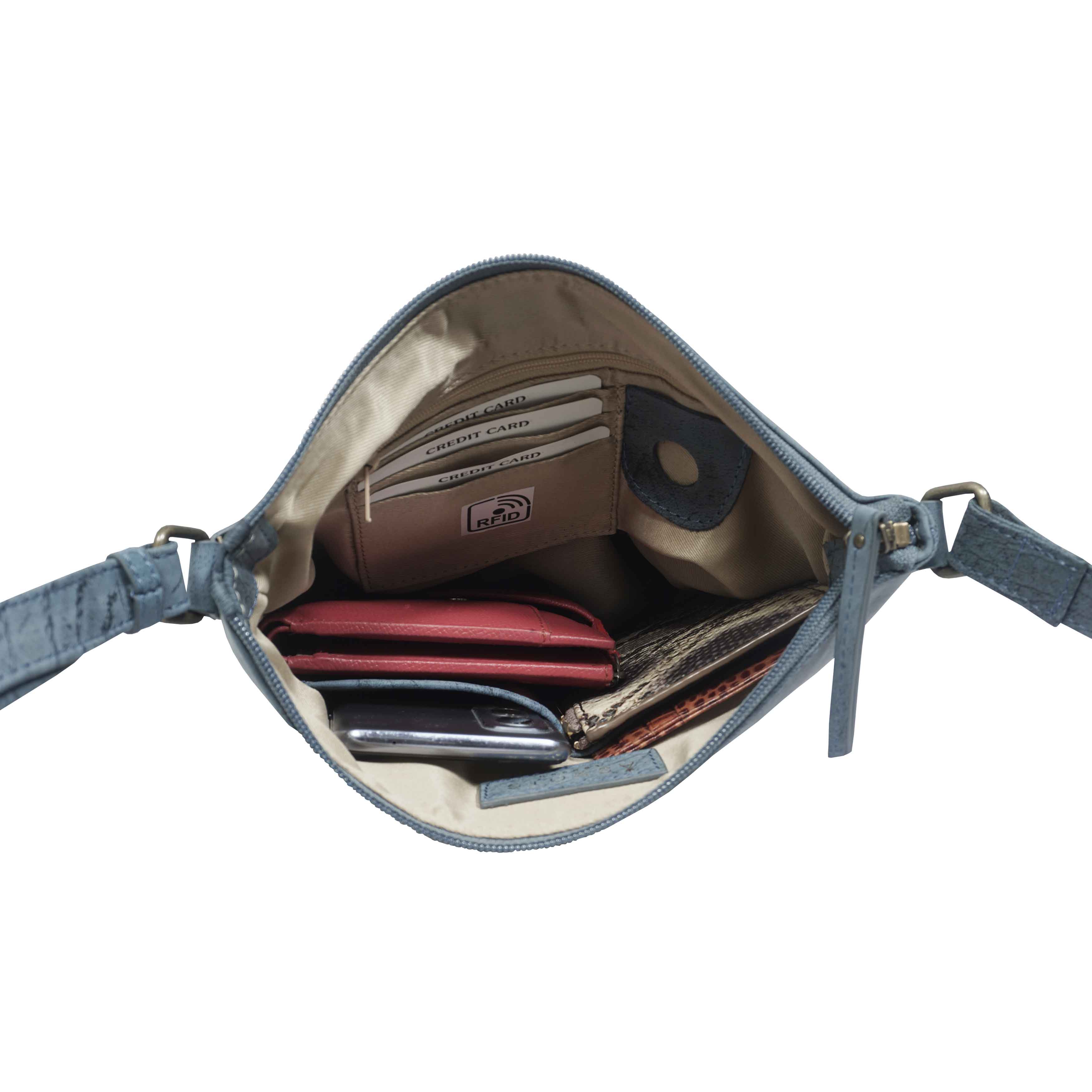 'CORI' Denim Distressed Real Leather Crossbody Bag