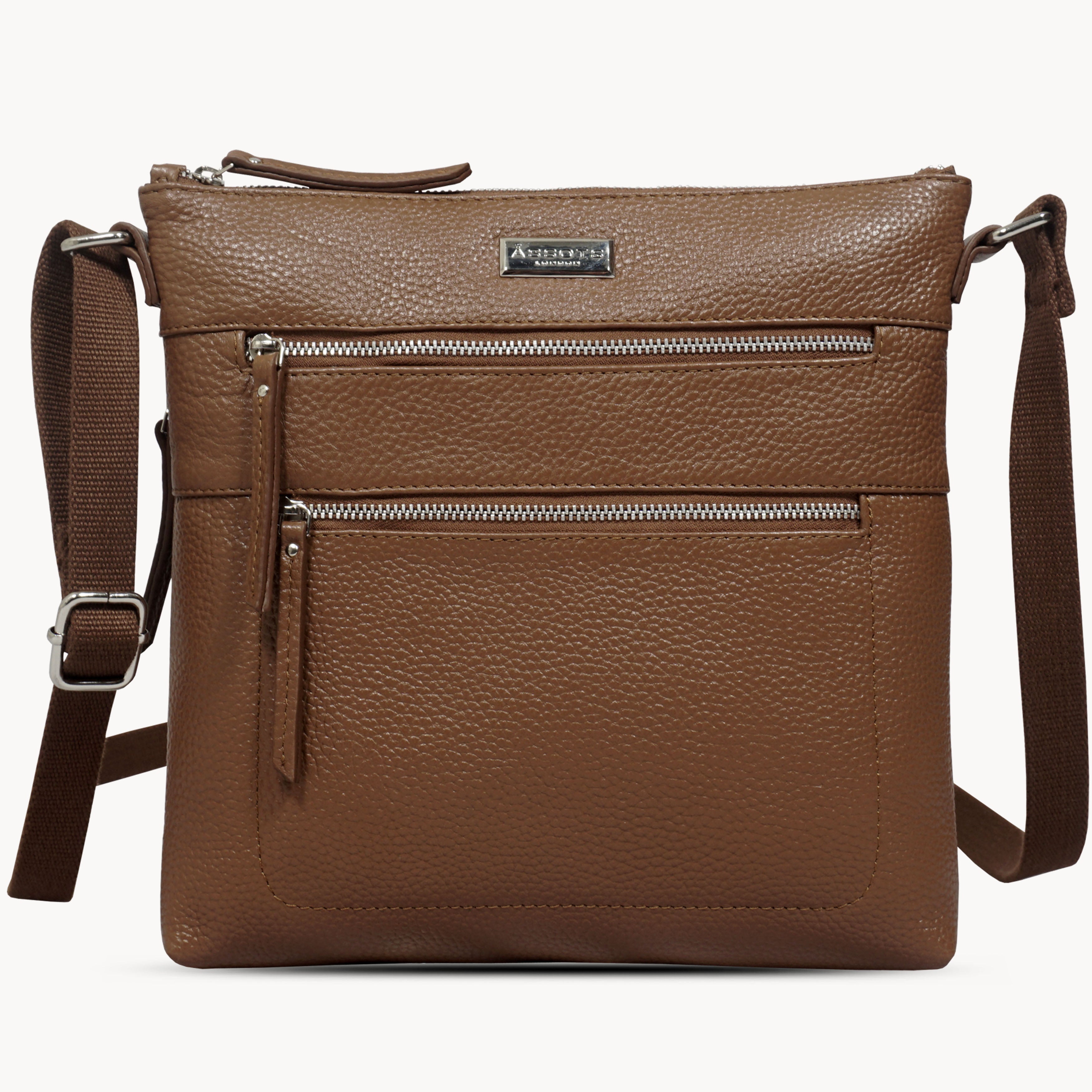 'CORI' Tan Pebble Grain Real Leather Crossbody Bag