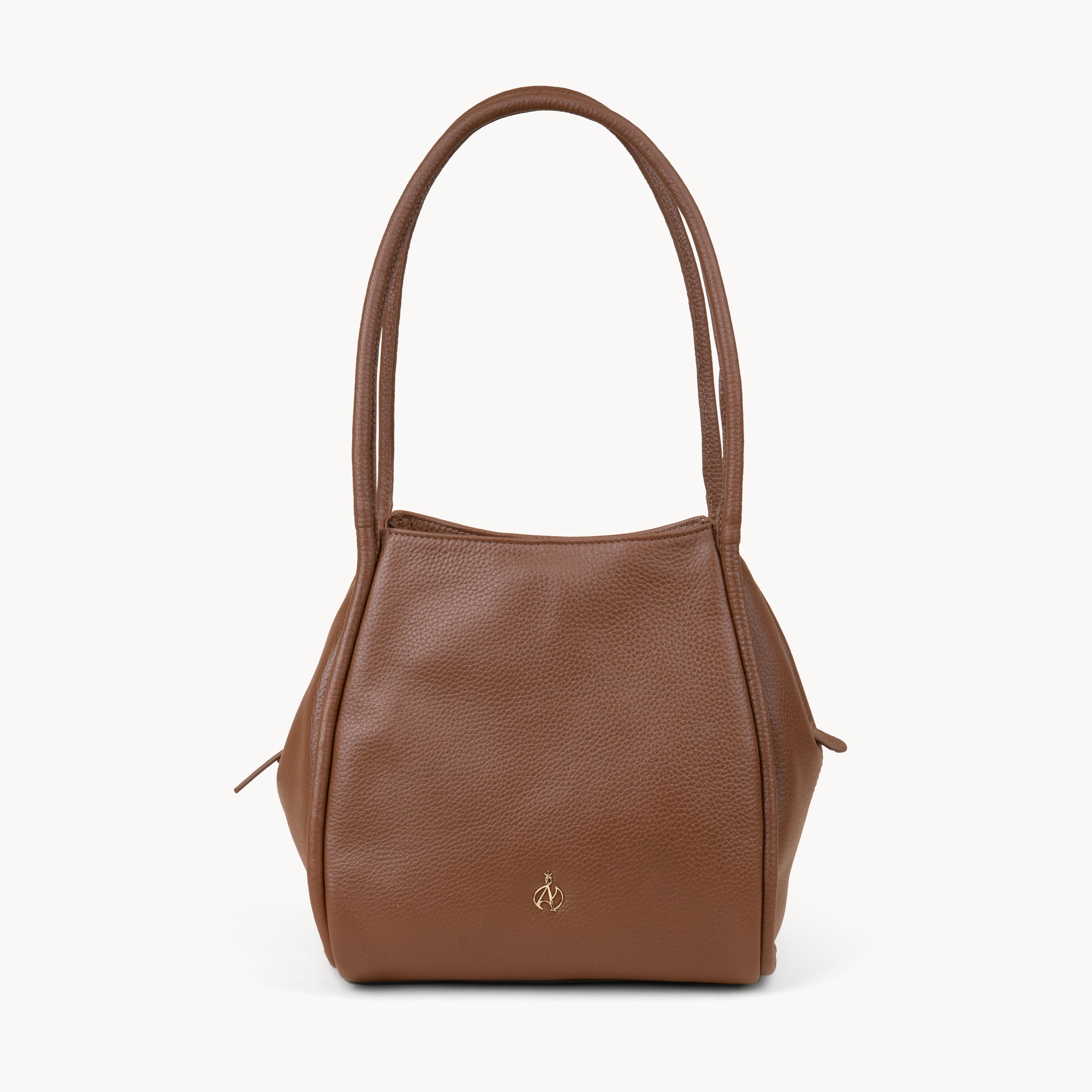 'Debbie' Tan Pebble Grain Real Leather Shoulder Bag