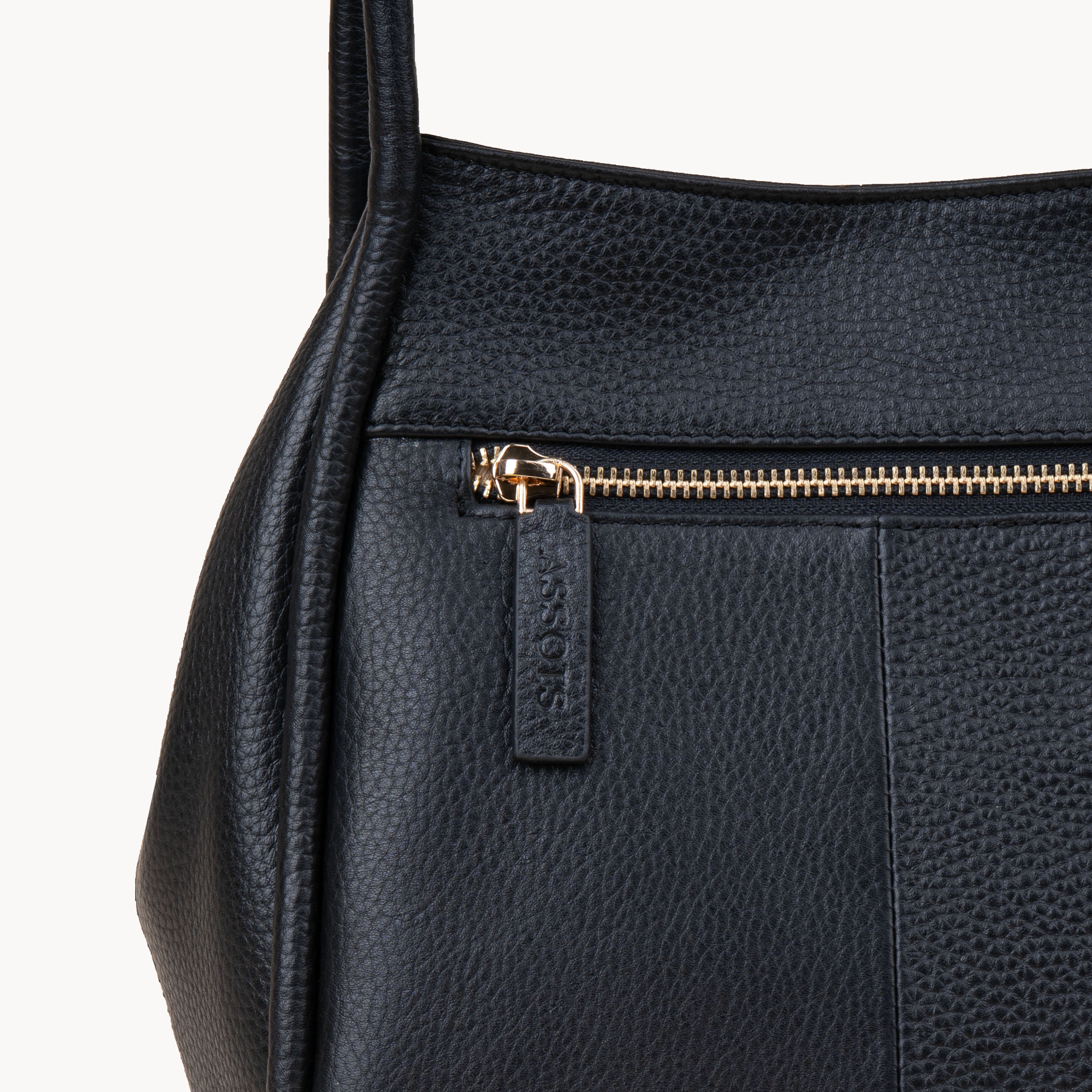 'Debbie' Black Pebble Grain Real Leather Shoulder Bag