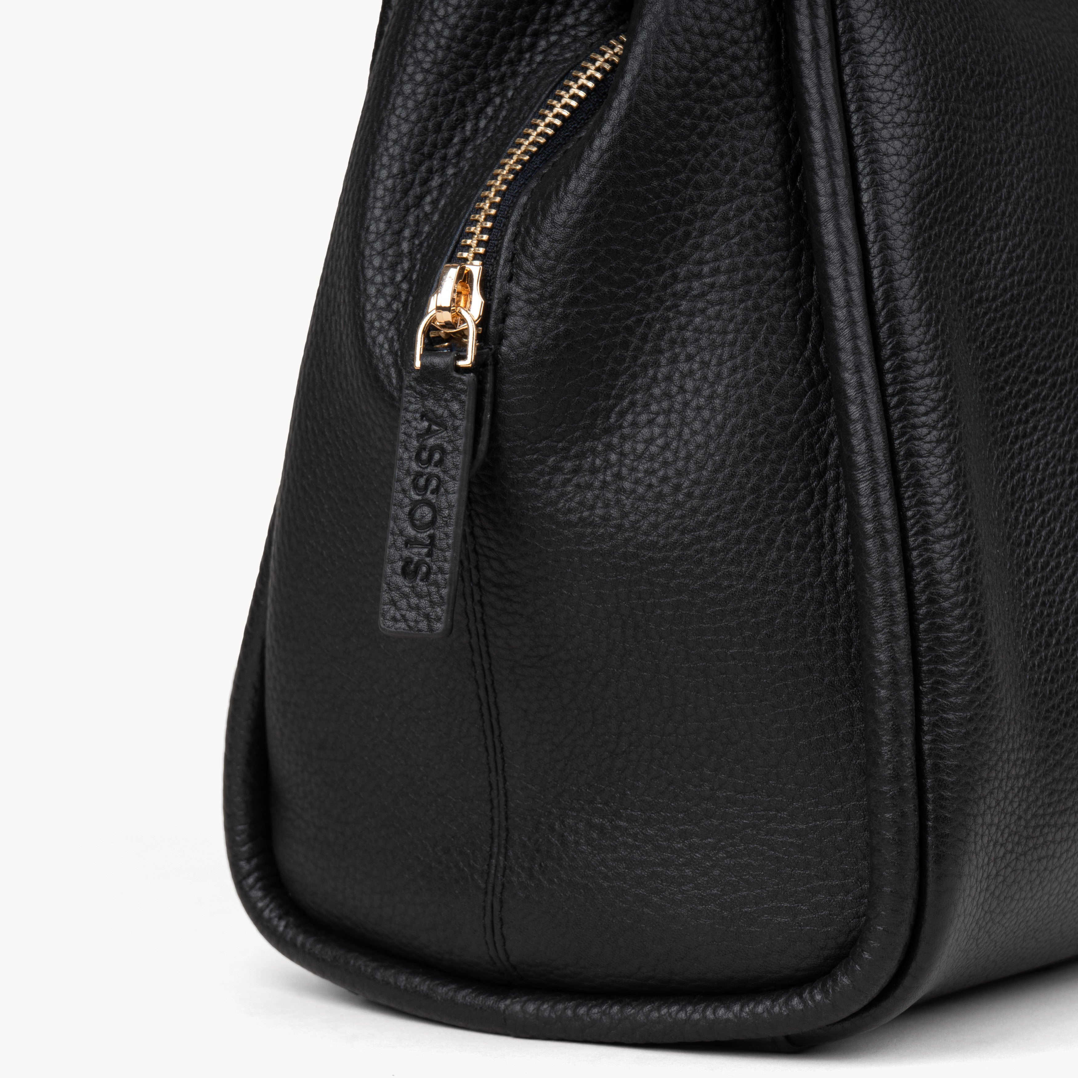 'Debbie' Black Pebble Grain Real Leather Shoulder Bag