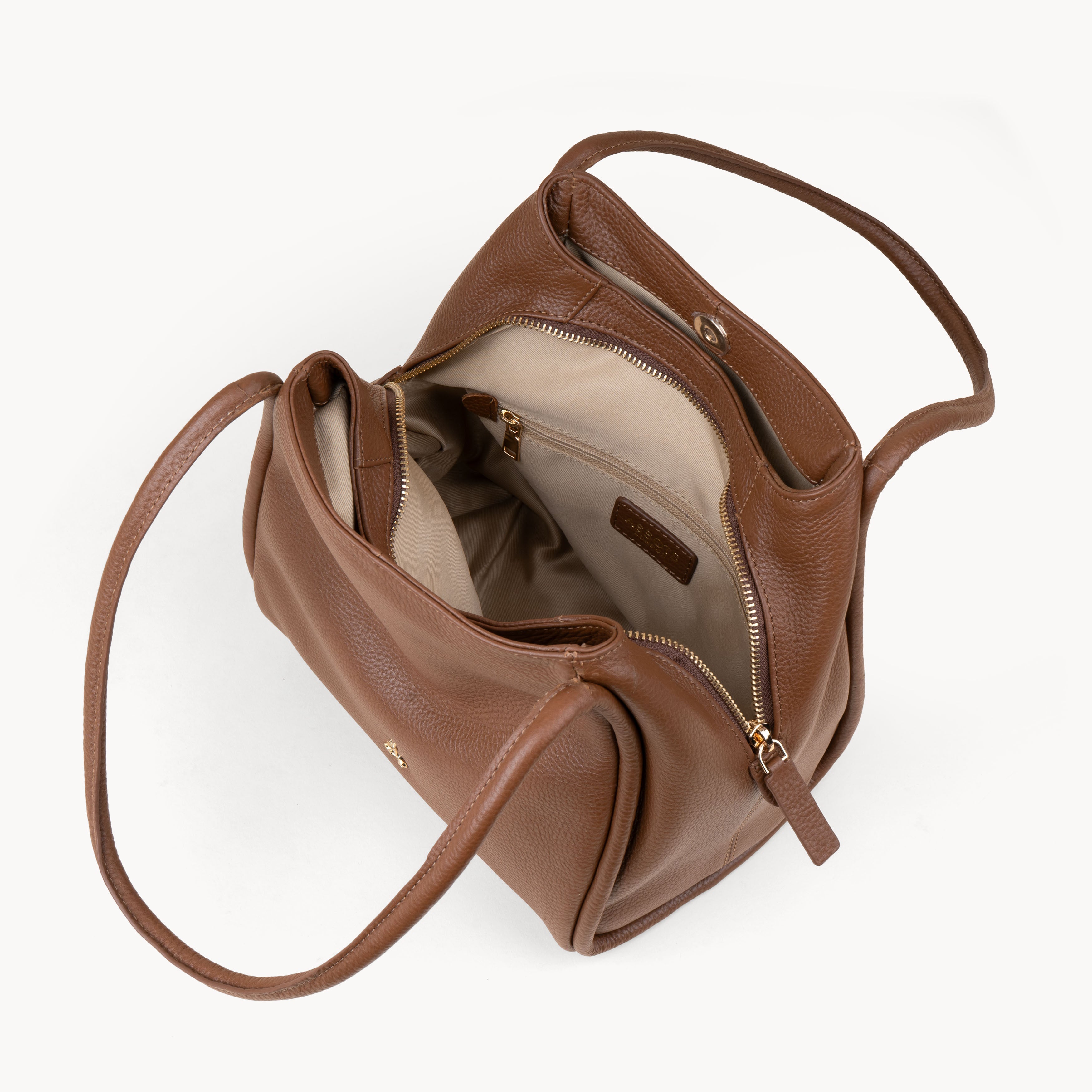 'Debbie' Tan Pebble Grain Real Leather Shoulder Bag