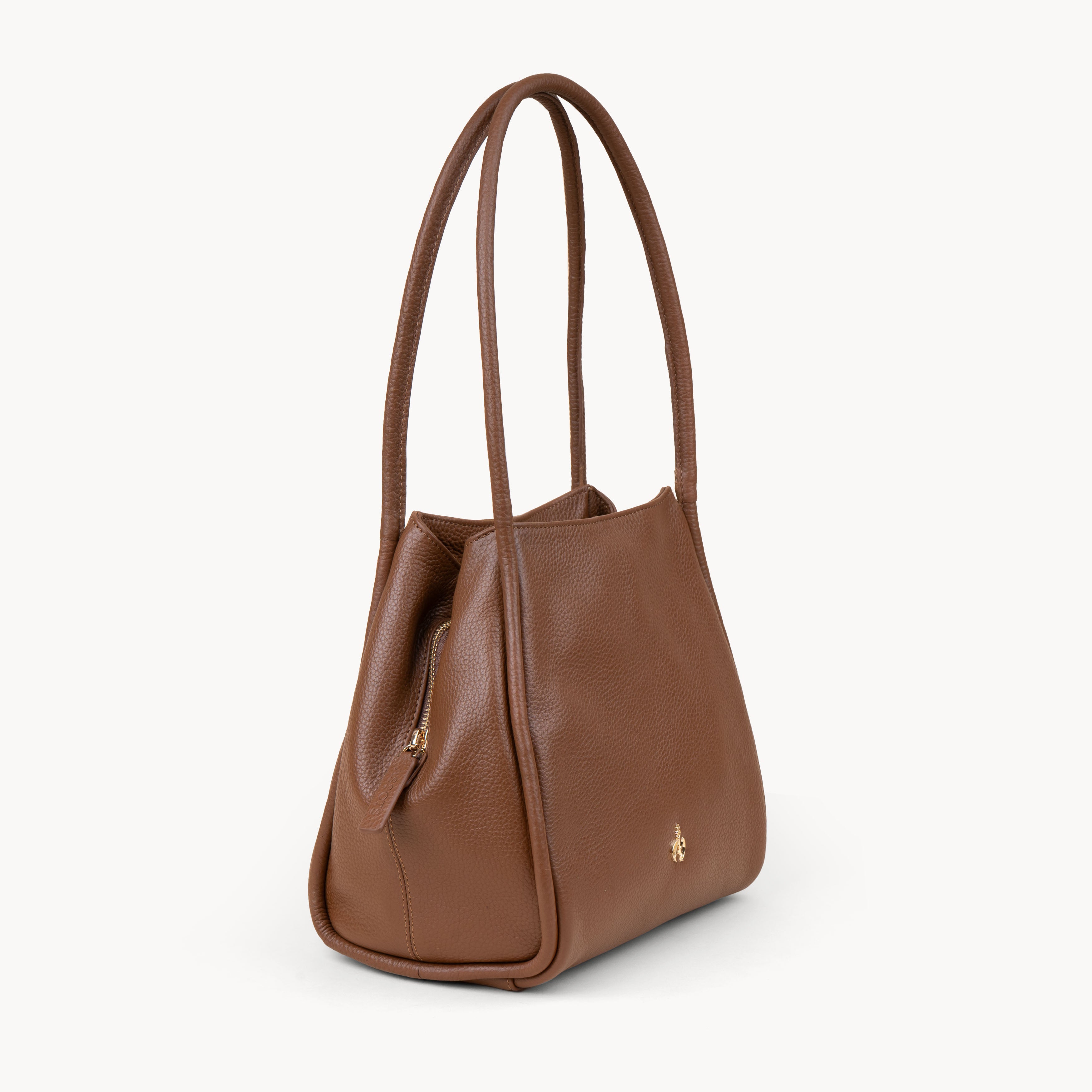 'Debbie' Tan Pebble Grain Real Leather Shoulder Bag