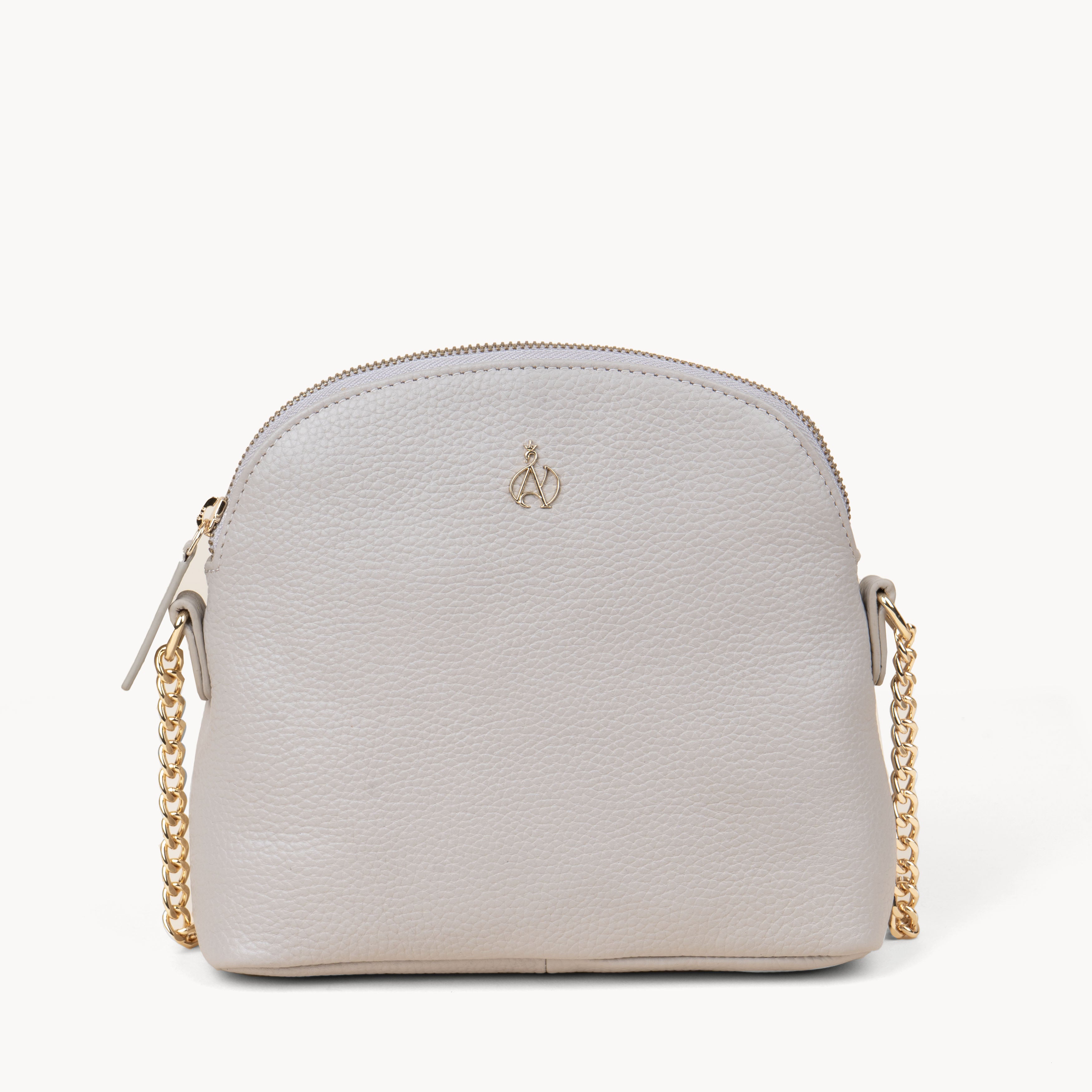 'DOVE' Ice Grey Pebble Grain Real Leather Crossbody Bag