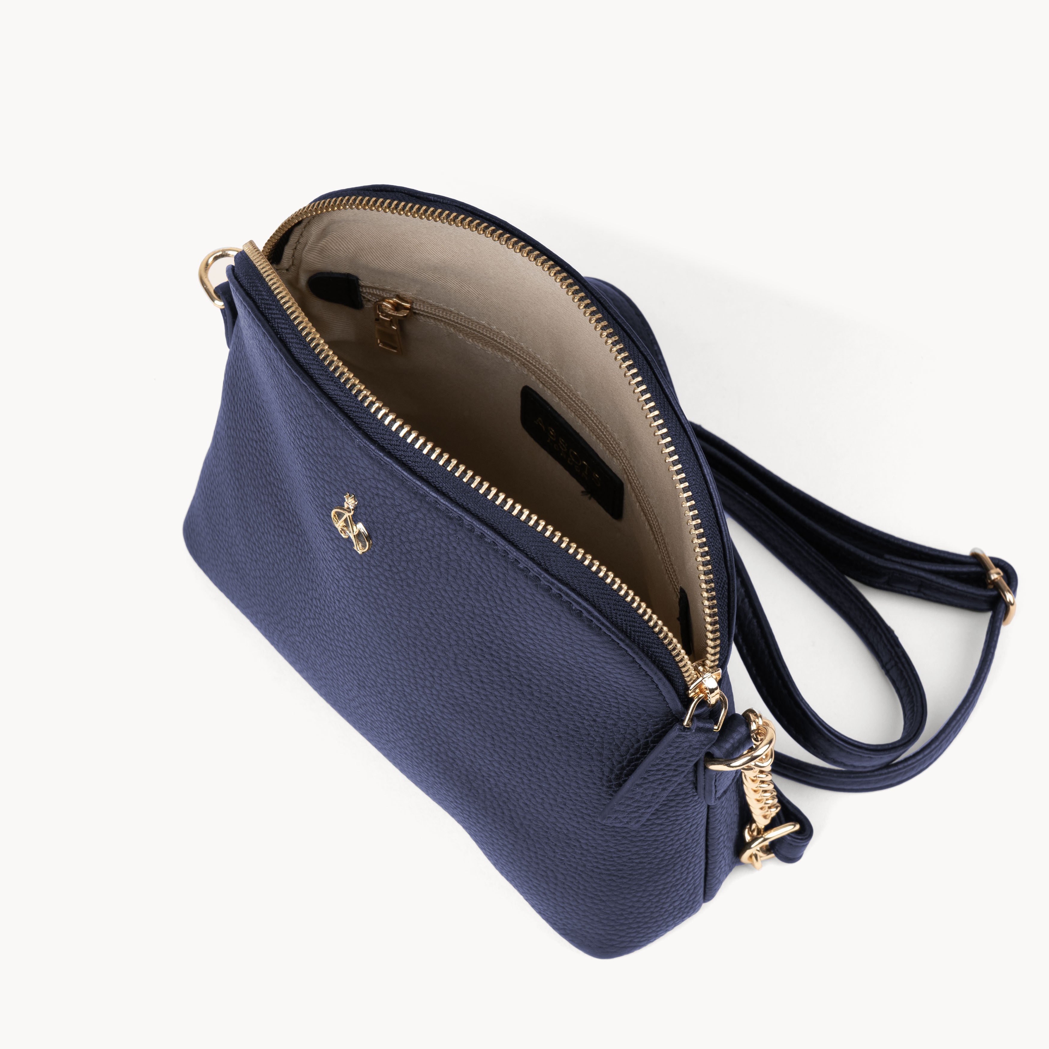 'DOVE' Navy Pebble Grain Real Leather Crossbody Bag