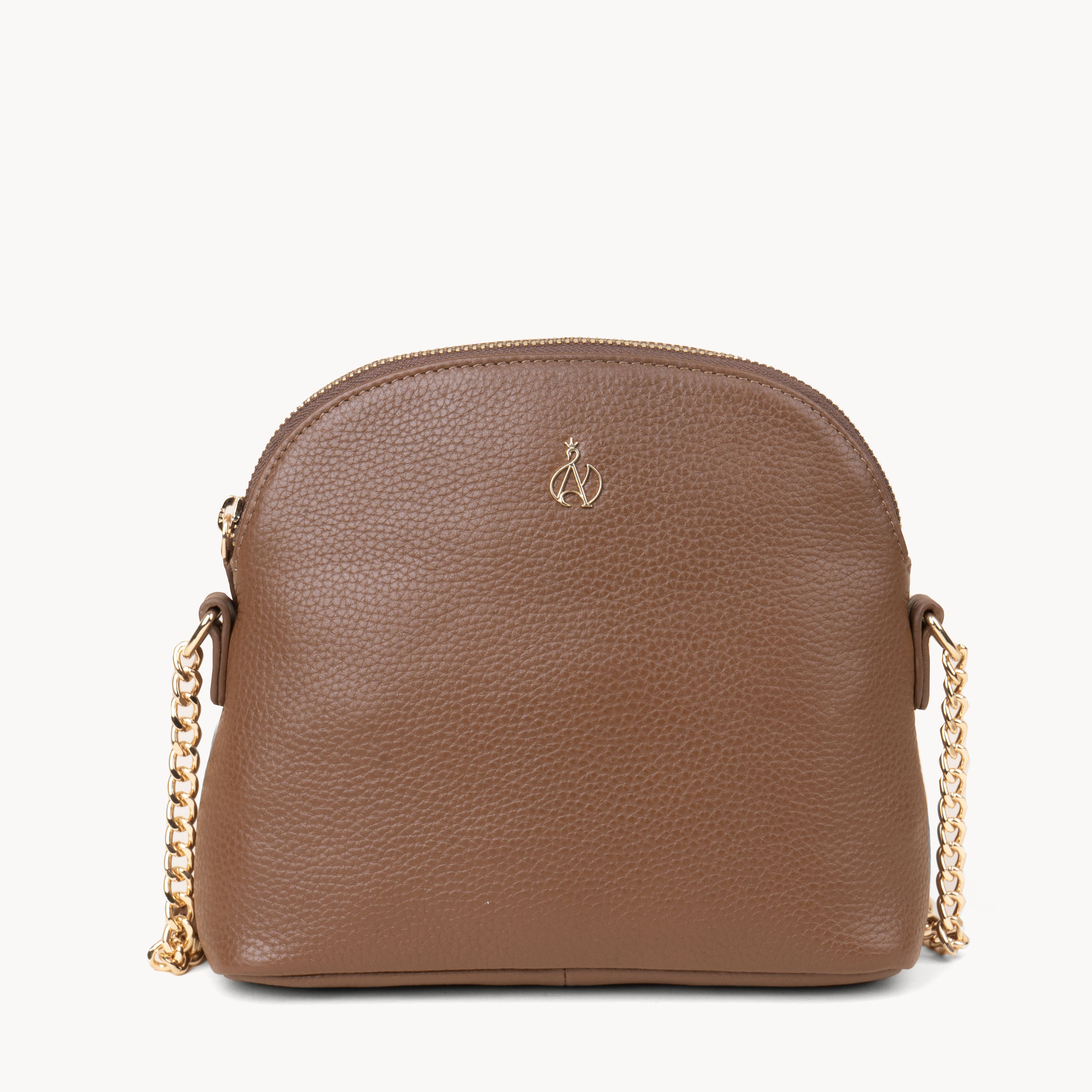 'DOVE' Tan Pebble Grain Real Leather Crossbody Bag