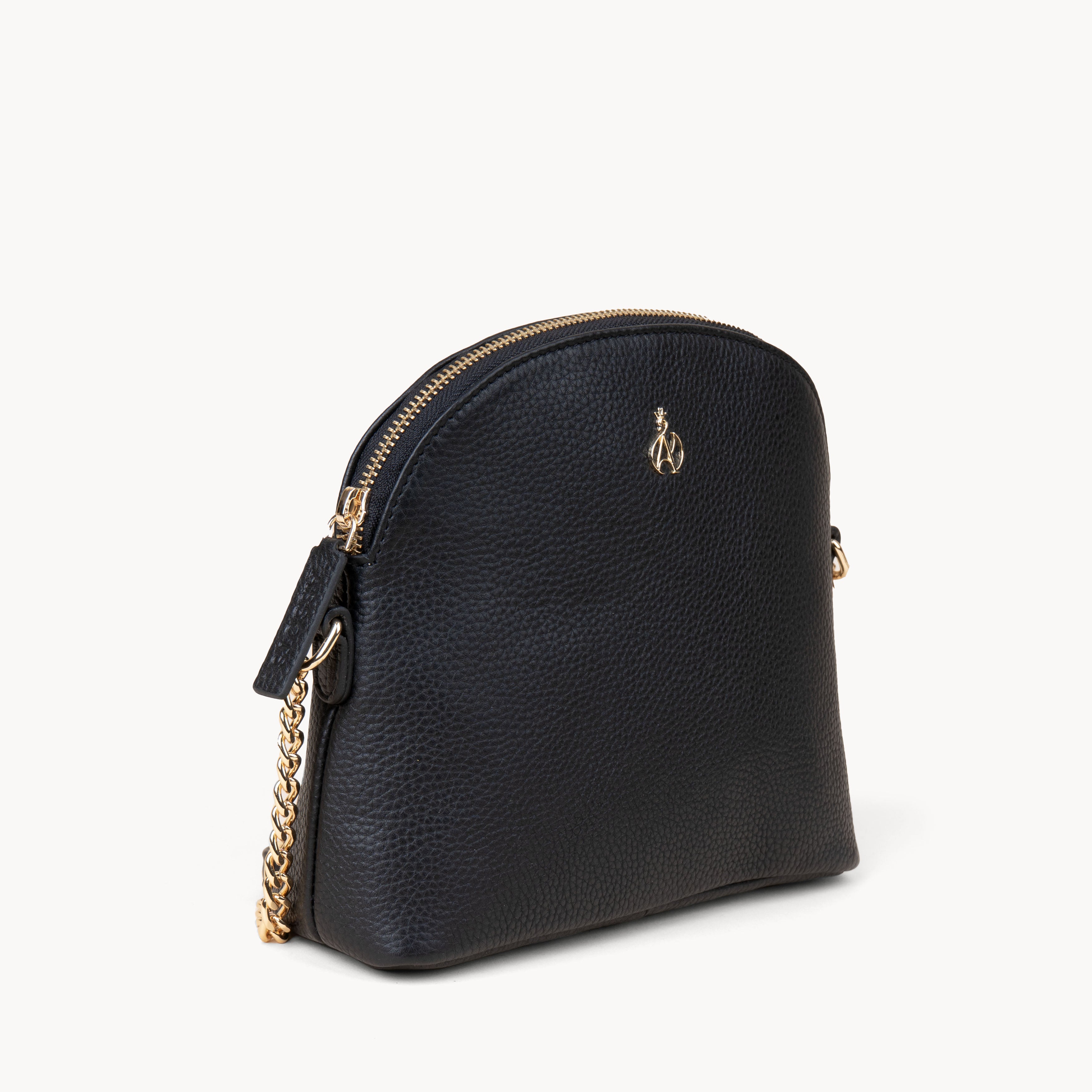 'DOVE' Black Pebble Grain Real Leather Crossbody Bag