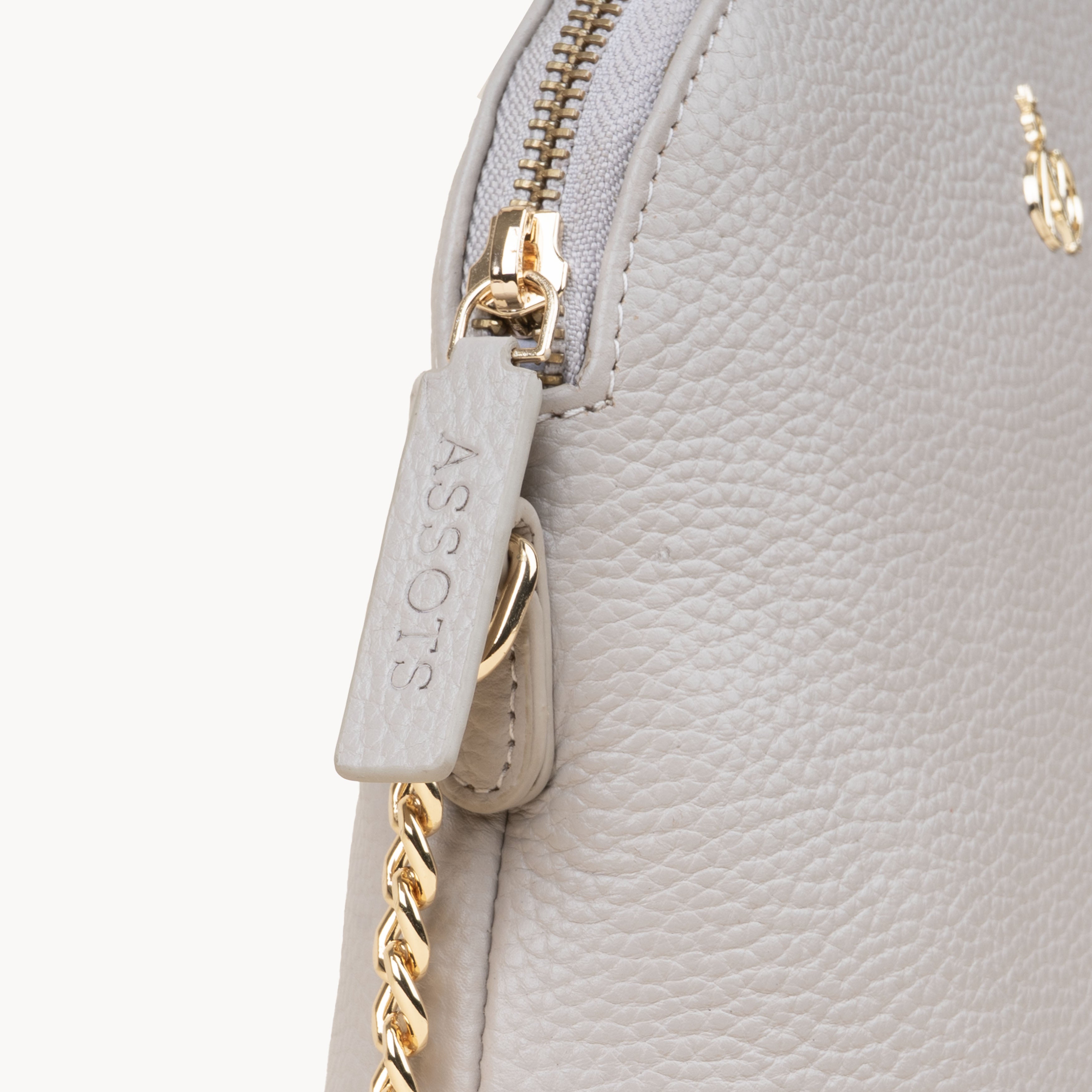 'DOVE' Ice Grey Pebble Grain Real Leather Crossbody Bag